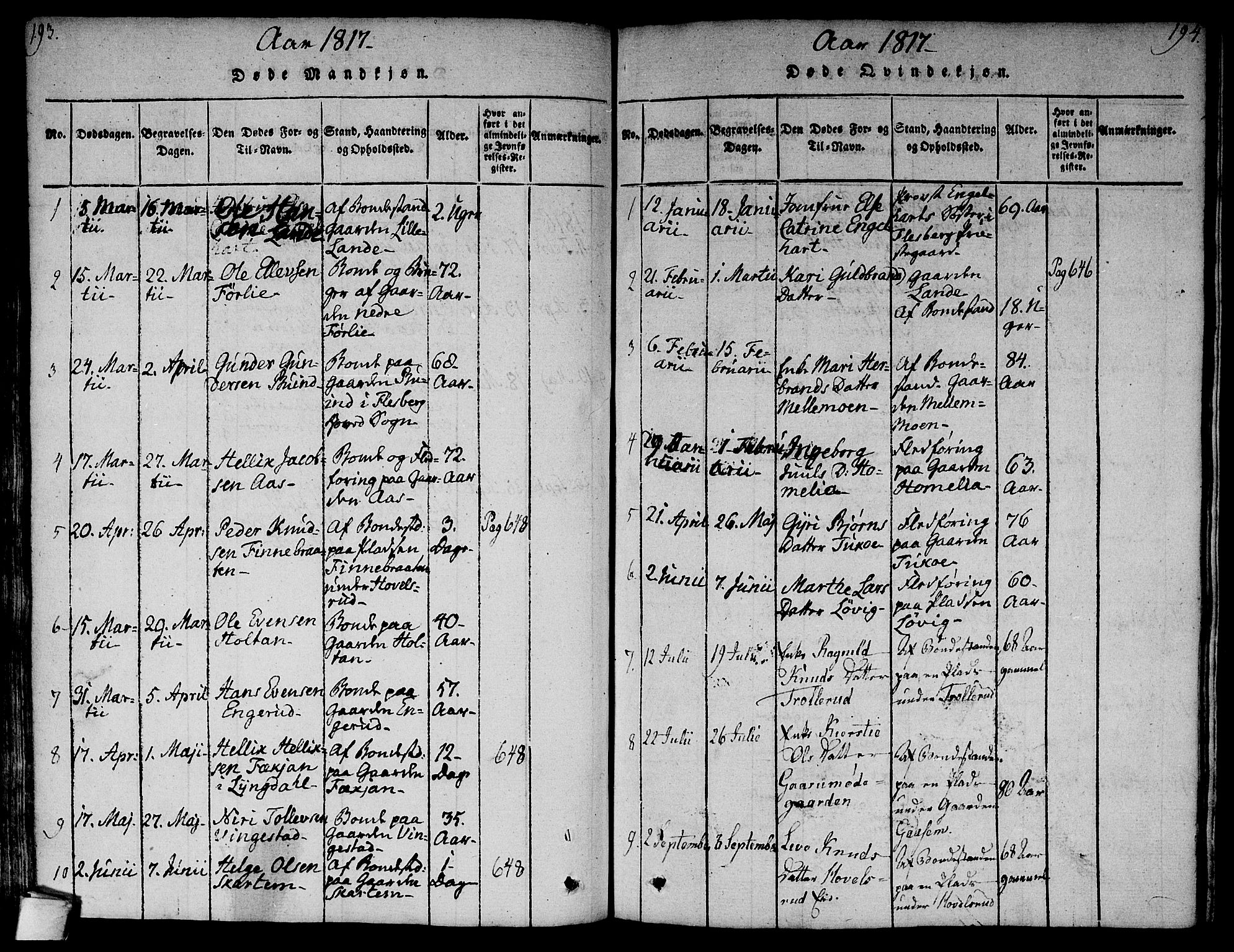 Flesberg kirkebøker, AV/SAKO-A-18/F/Fa/L0005: Parish register (official) no. I 5, 1816-1834, p. 193-194