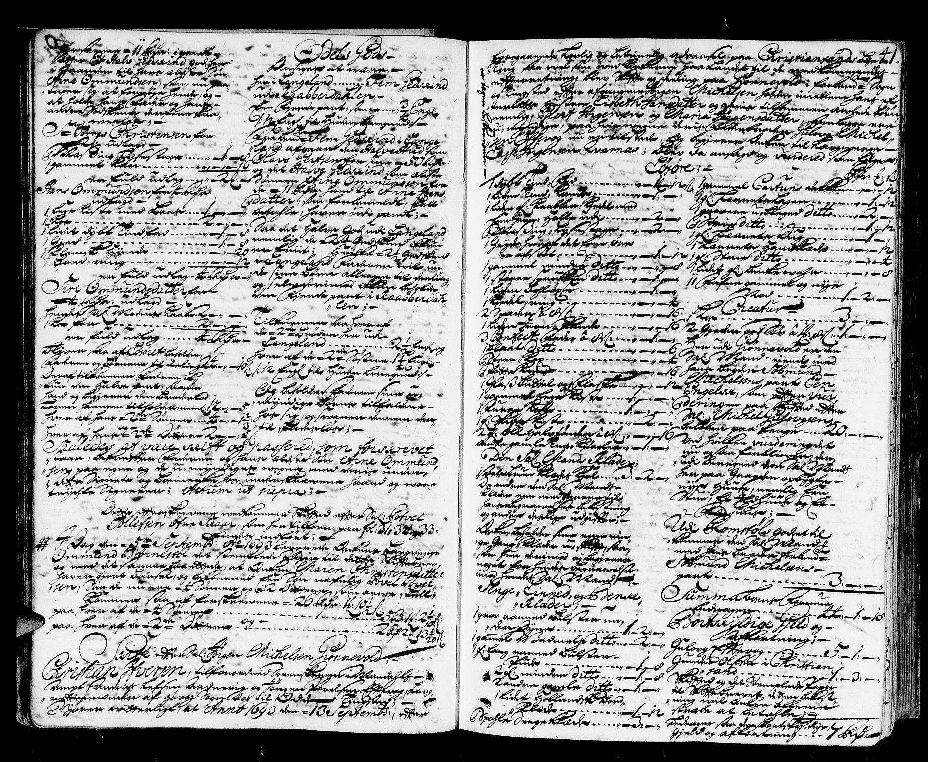Mandal sorenskriveri, SAK/1221-0005/001/H/Hc/L0008: Skifteprotokoll med register, original i eske nr 4a, 1693-1702, p. 40b-41a