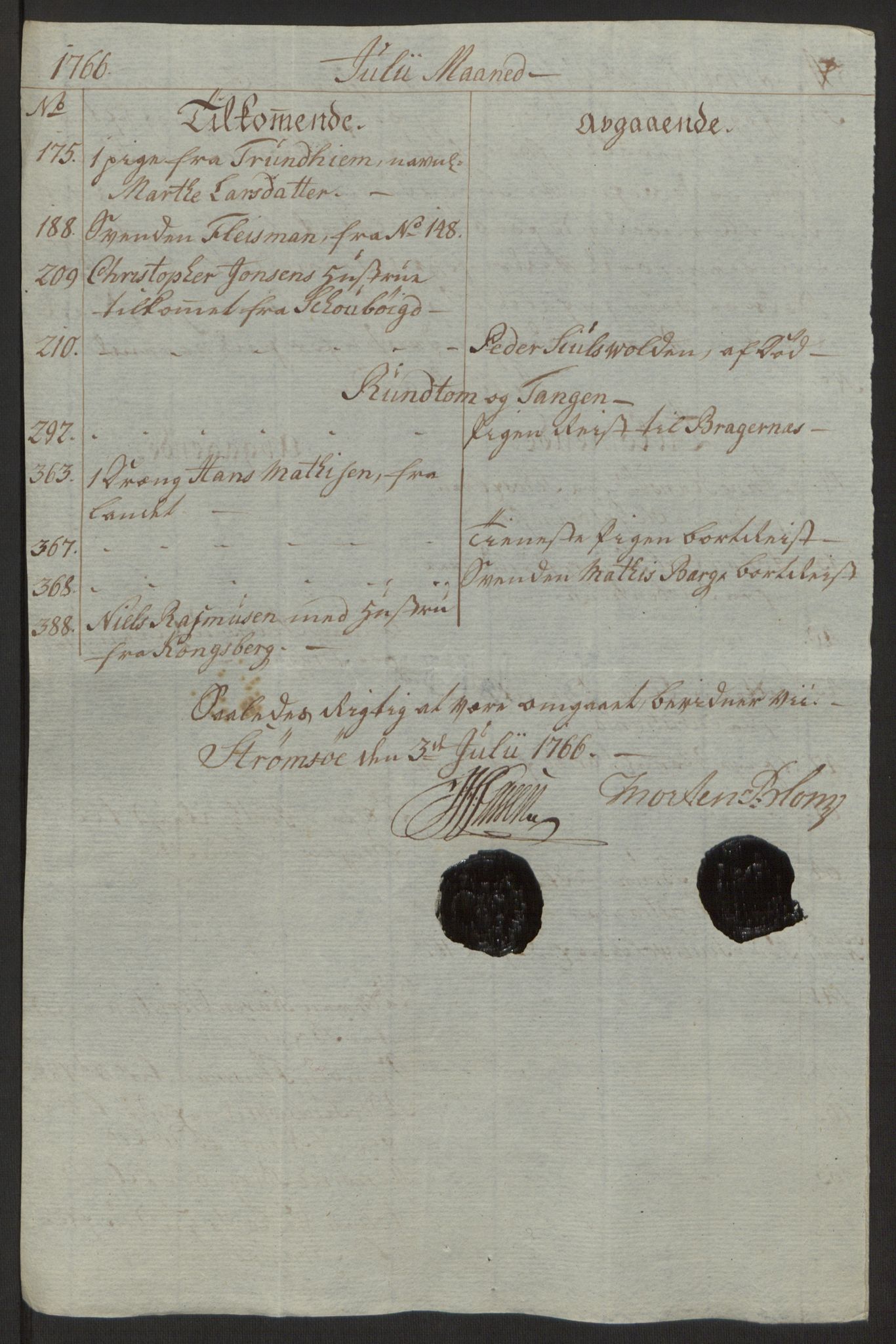 Rentekammeret inntil 1814, Reviderte regnskaper, Byregnskaper, AV/RA-EA-4066/R/Rg/L0144/0001: [G4] Kontribusjonsregnskap / Ekstraskatt, 1762-1767, p. 459