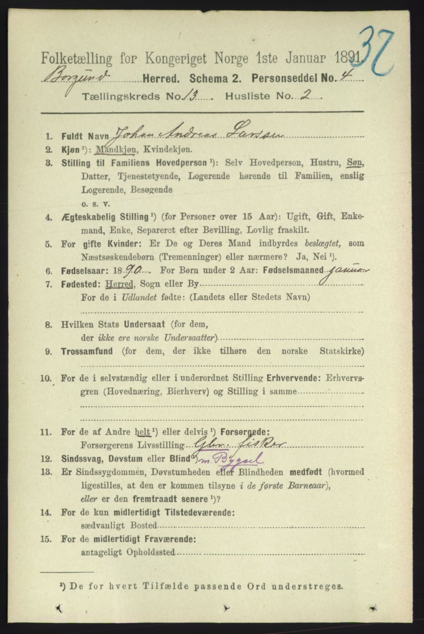 RA, 1891 census for 1531 Borgund, 1891, p. 3556