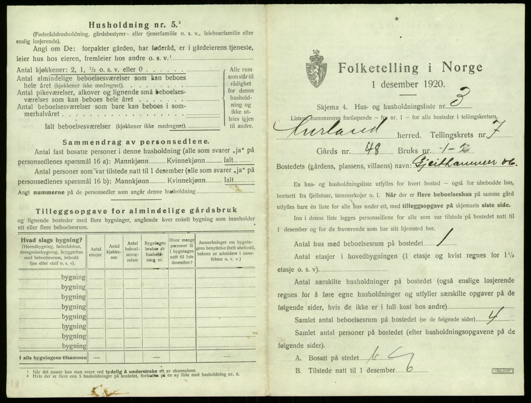 SAB, 1920 census for Aurland, 1920, p. 565