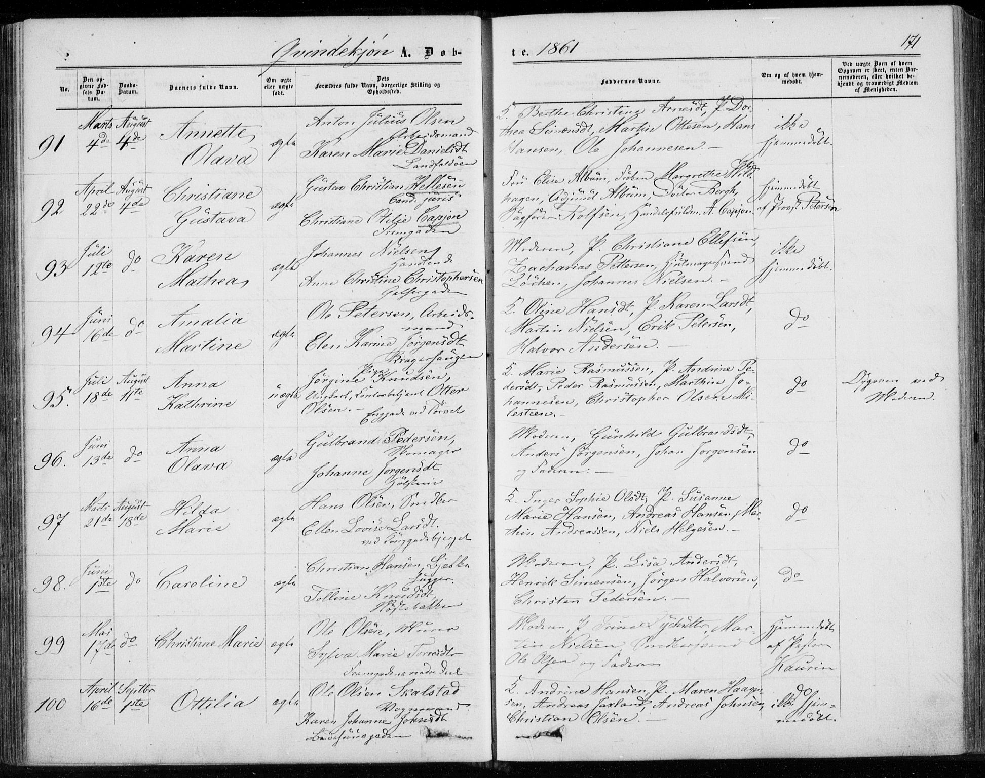 Bragernes kirkebøker, AV/SAKO-A-6/F/Fb/L0003: Parish register (official) no. II 3, 1860-1868, p. 171