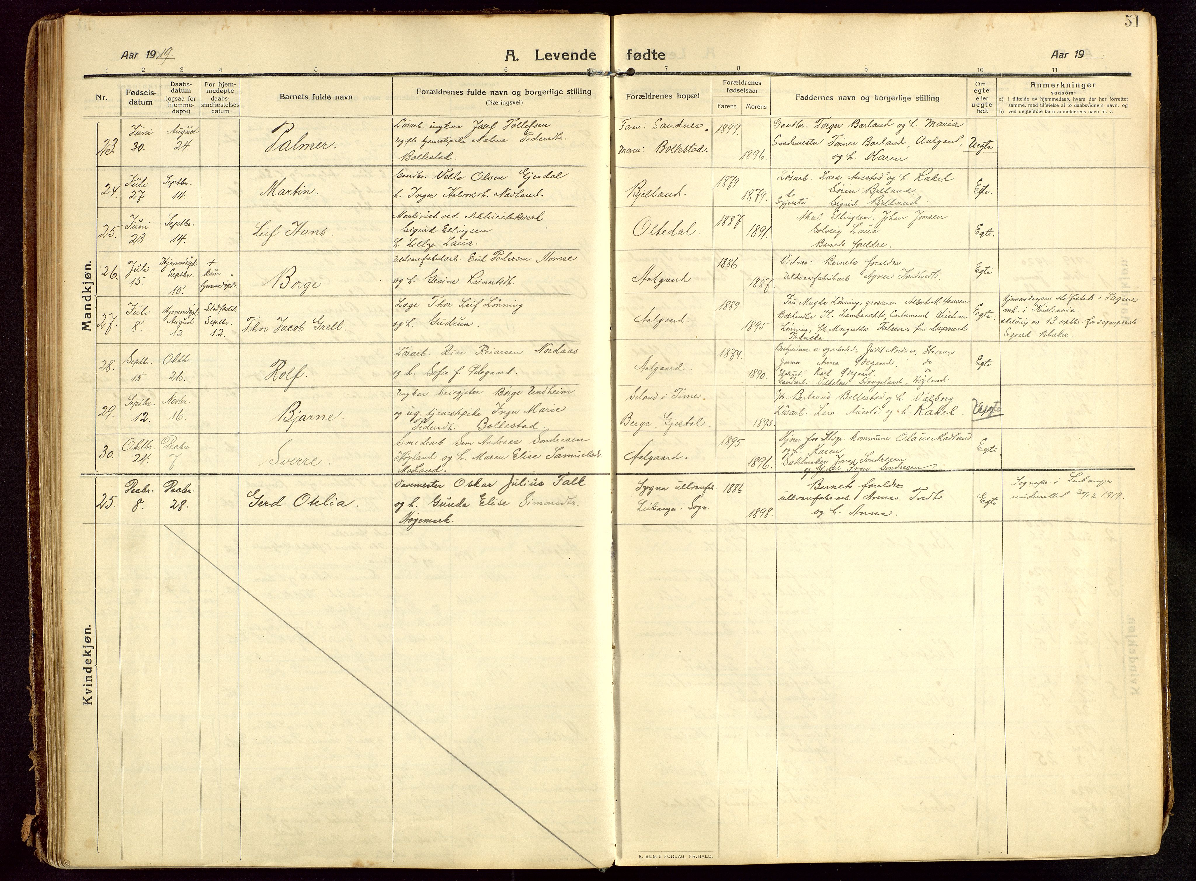 Lye sokneprestkontor, AV/SAST-A-101794/002/B/L0001: Parish register (official) no. A 13, 1910-1925, p. 51