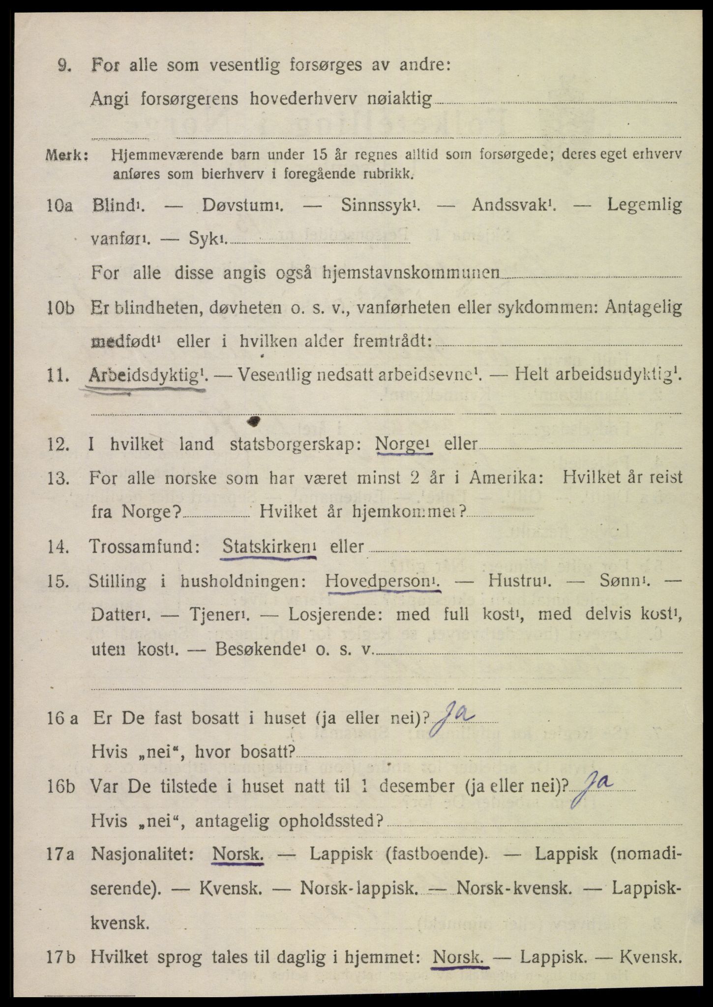 SAT, 1920 census for Sparbu, 1920, p. 2098
