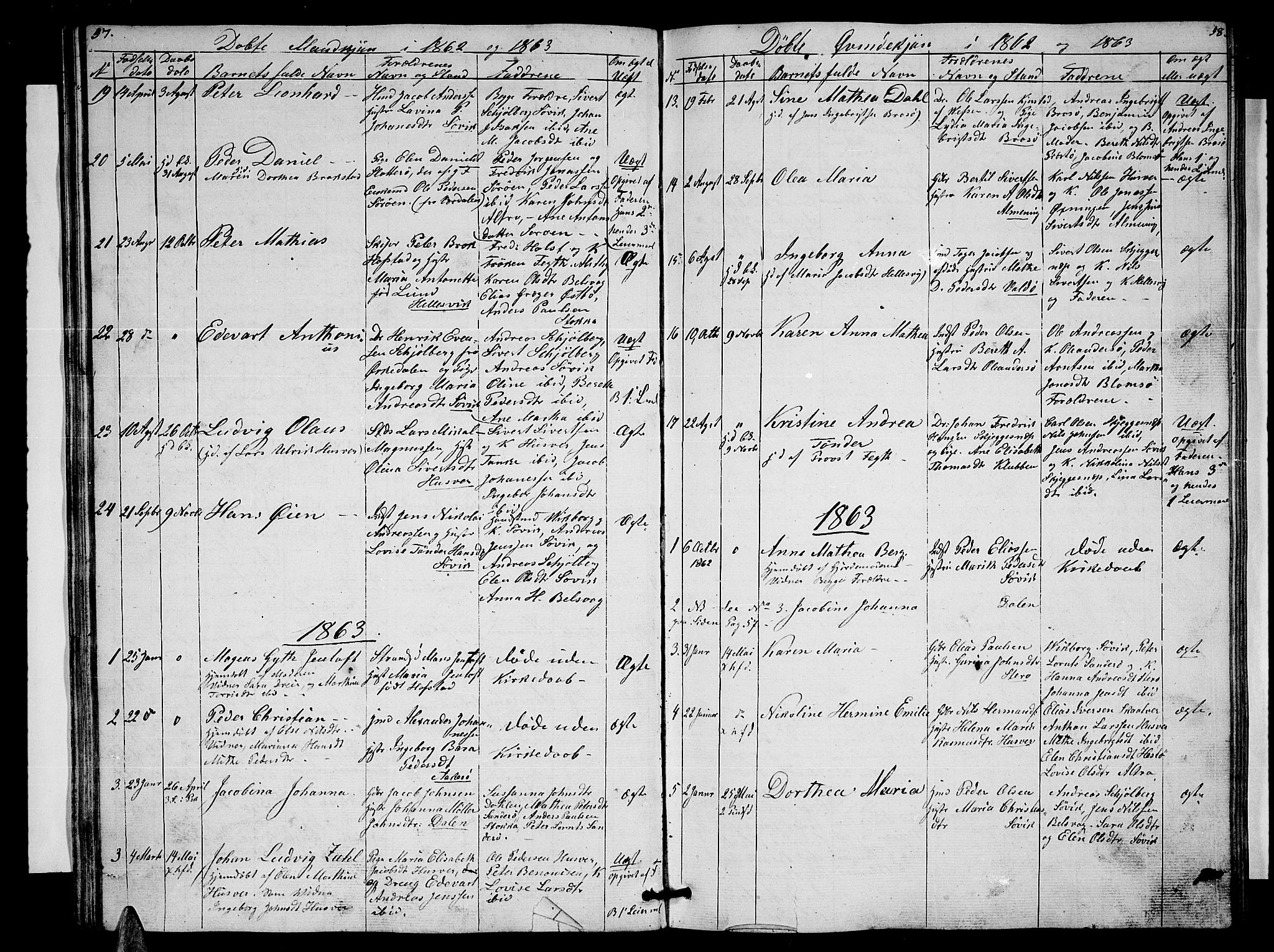 Ministerialprotokoller, klokkerbøker og fødselsregistre - Nordland, AV/SAT-A-1459/830/L0460: Parish register (copy) no. 830C02, 1843-1865, p. 57-58