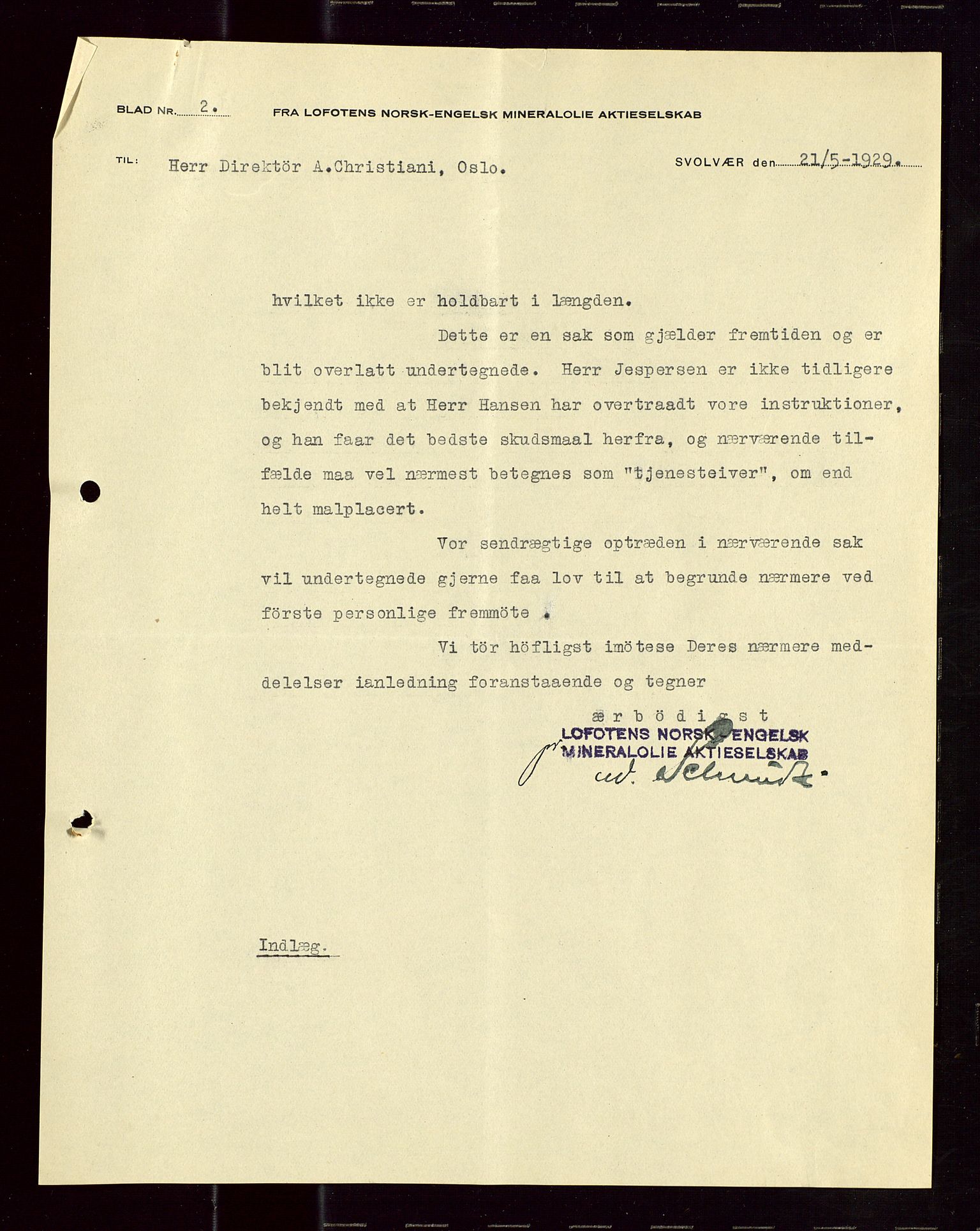 Pa 1521 - A/S Norske Shell, AV/SAST-A-101915/E/Ea/Eaa/L0018: Sjefskorrespondanse, 1929, p. 16