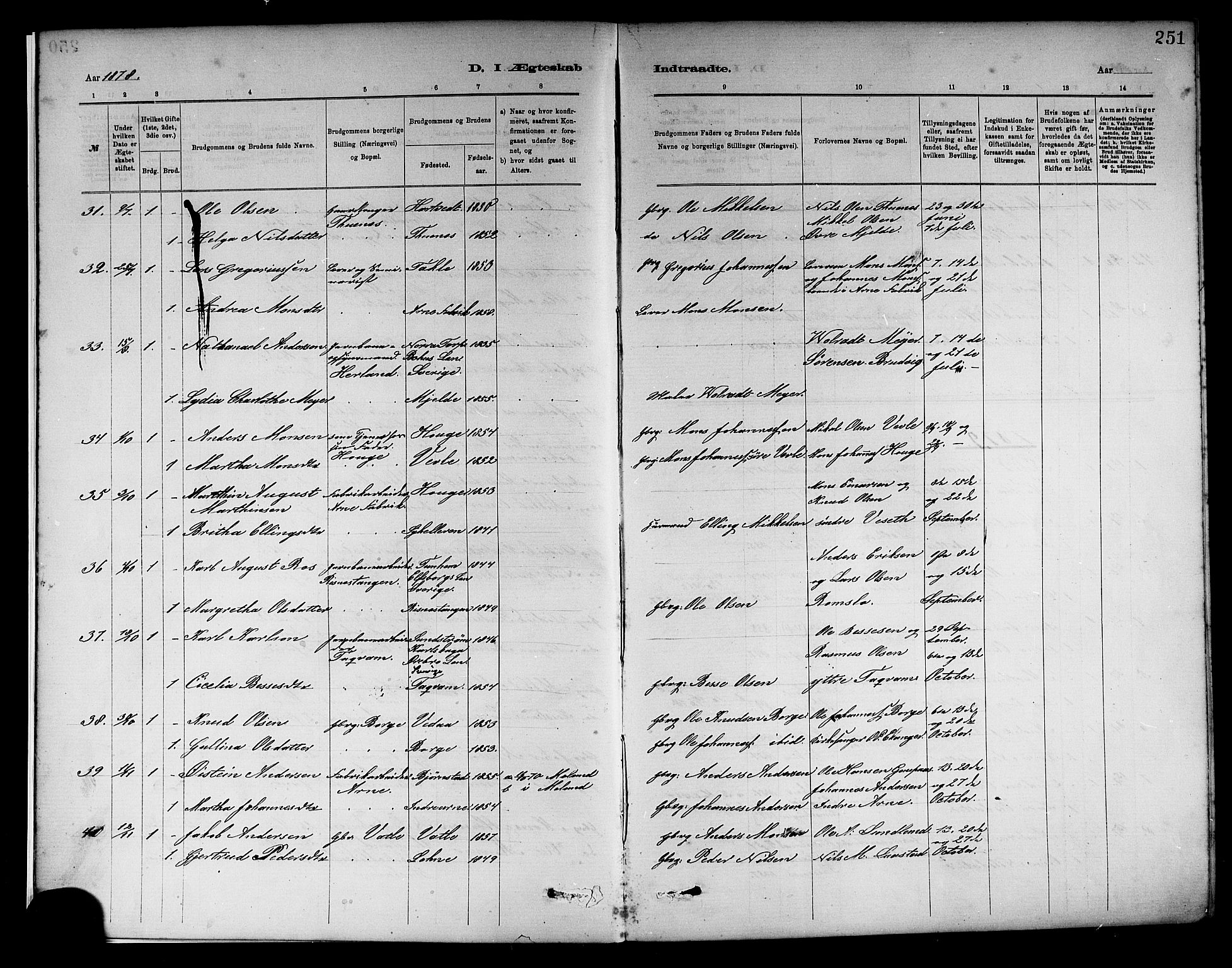 Haus sokneprestembete, SAB/A-75601/H/Haa: Parish register (official) no. A 19II, 1878-1886, p. 251
