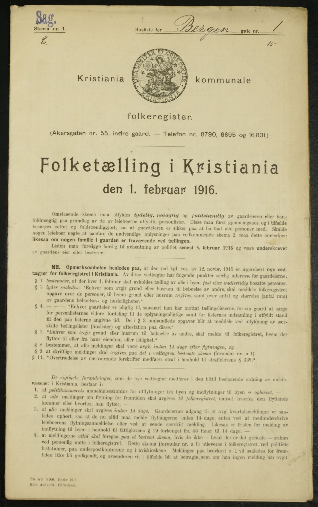 OBA, Municipal Census 1916 for Kristiania, 1916, p. 3754