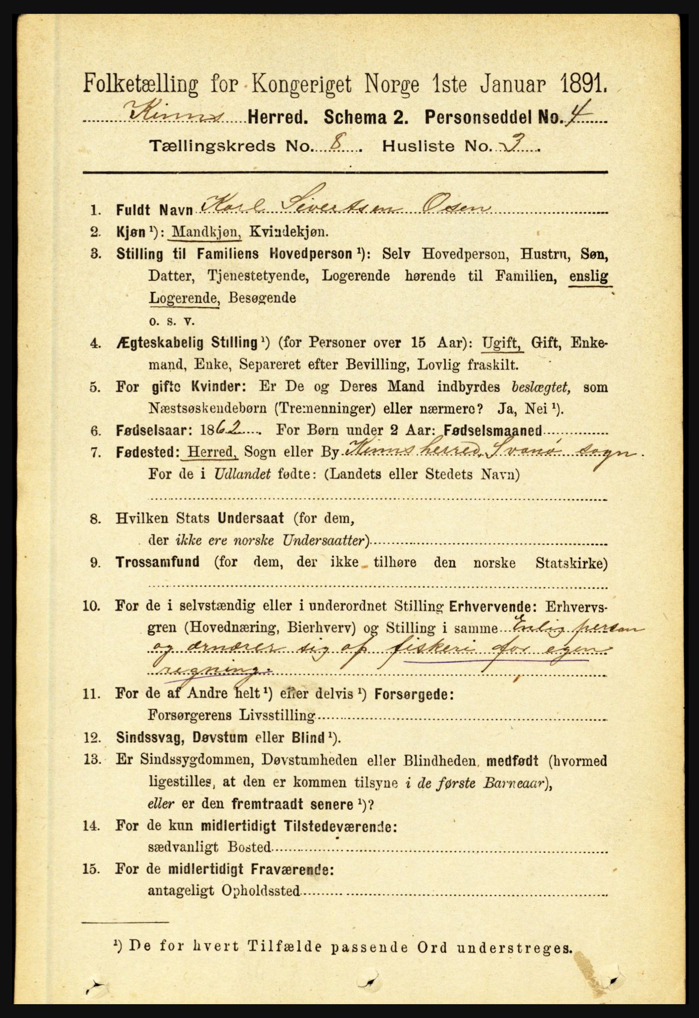 RA, 1891 census for 1437 Kinn, 1891, p. 3124