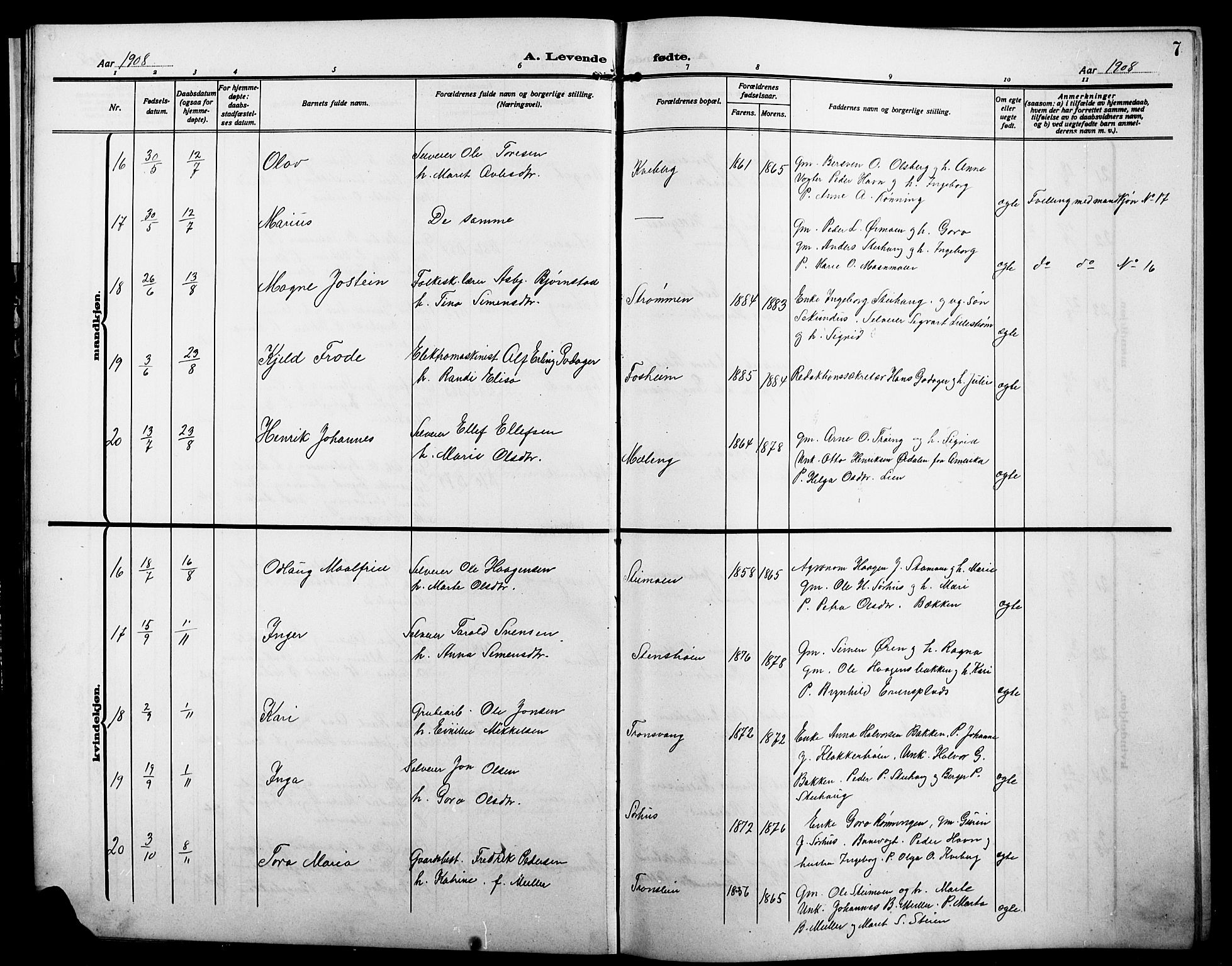 Alvdal prestekontor, AV/SAH-PREST-060/H/Ha/Hab/L0005: Parish register (copy) no. 5, 1908-1923, p. 7