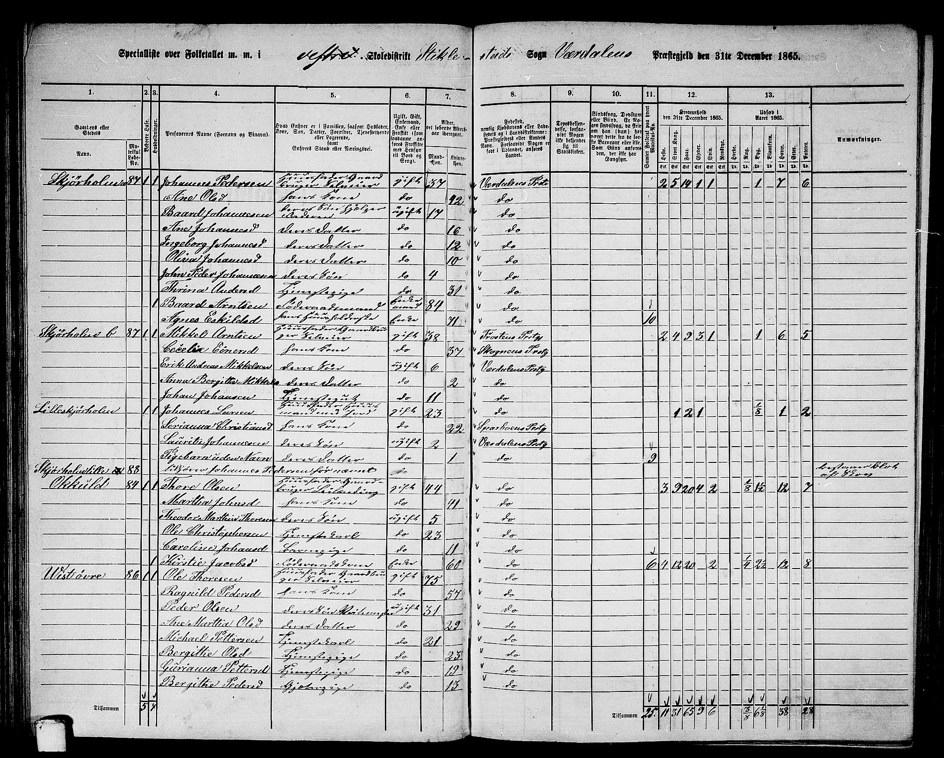 RA, 1865 census for Verdal, 1865, p. 70