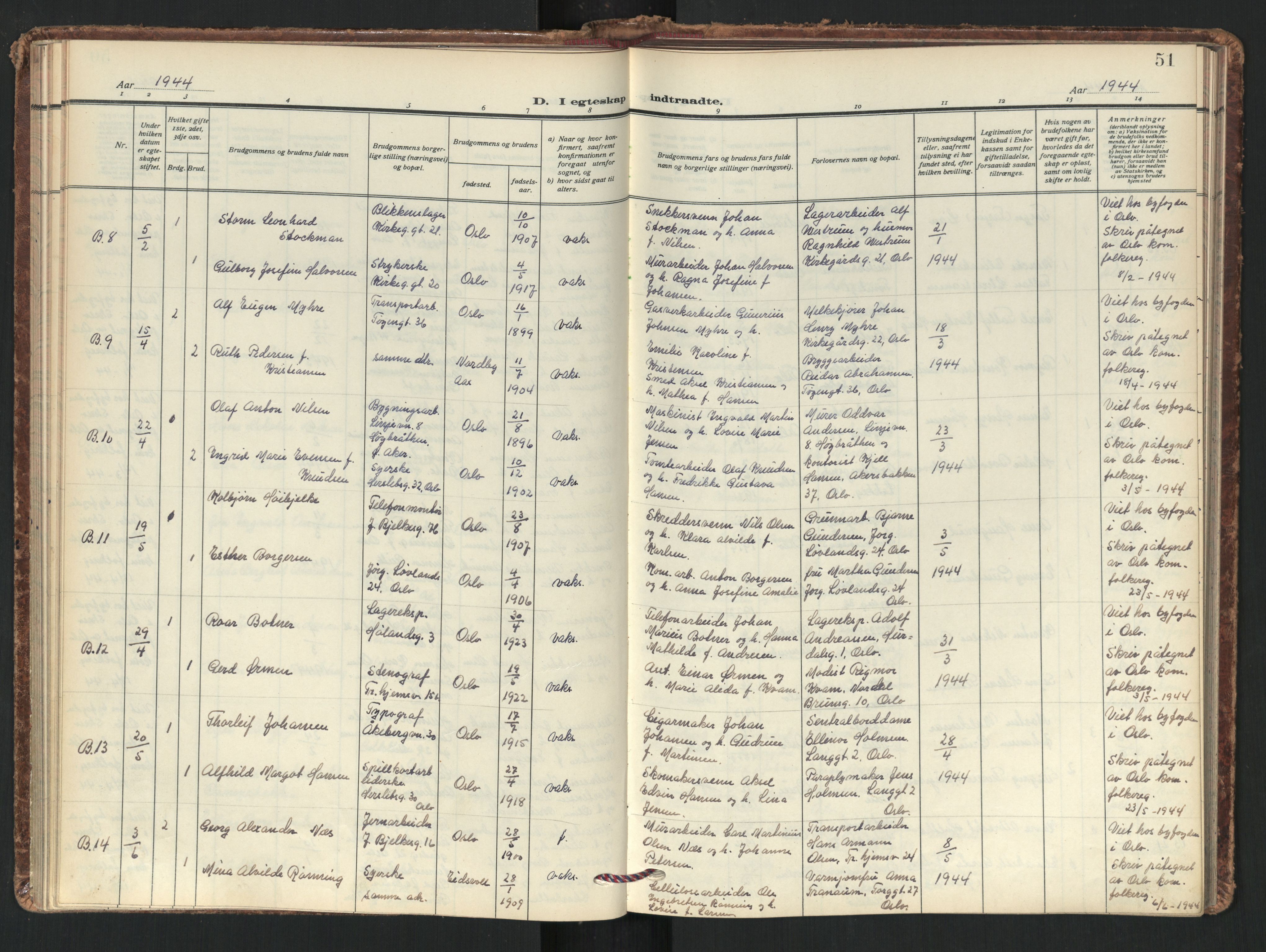 Tøyen prestekontor Kirkebøker, AV/SAO-A-10167a/F/Fa/L0008: Parish register (official) no. I 8, 1939-1969, p. 51