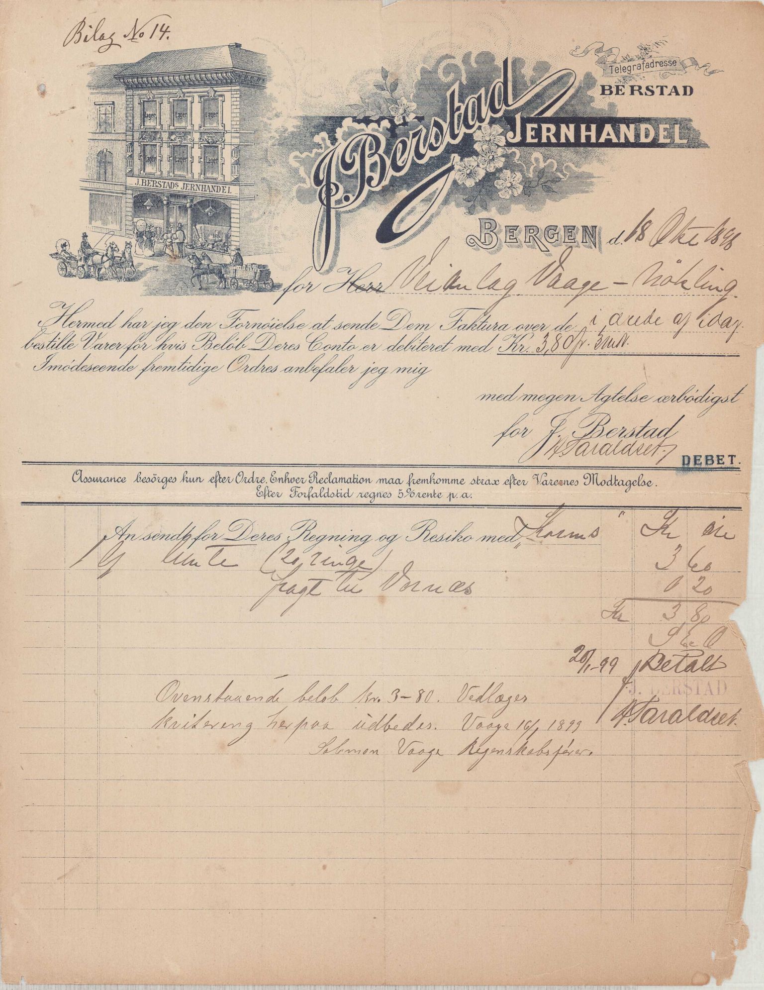 Finnaas kommune. Formannskapet, IKAH/1218a-021/E/Ea/L0002/0006: Rekneskap for veganlegg / Rekneskap for veganlegget Våge - Nøkling, 1898, p. 12