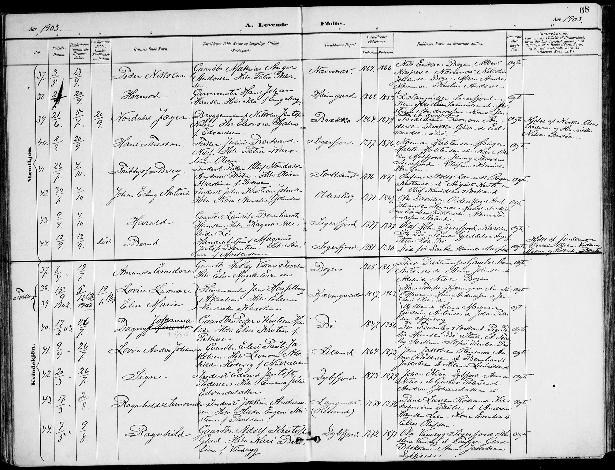 Ministerialprotokoller, klokkerbøker og fødselsregistre - Nordland, SAT/A-1459/895/L1372: Parish register (official) no. 895A07, 1894-1914, p. 68