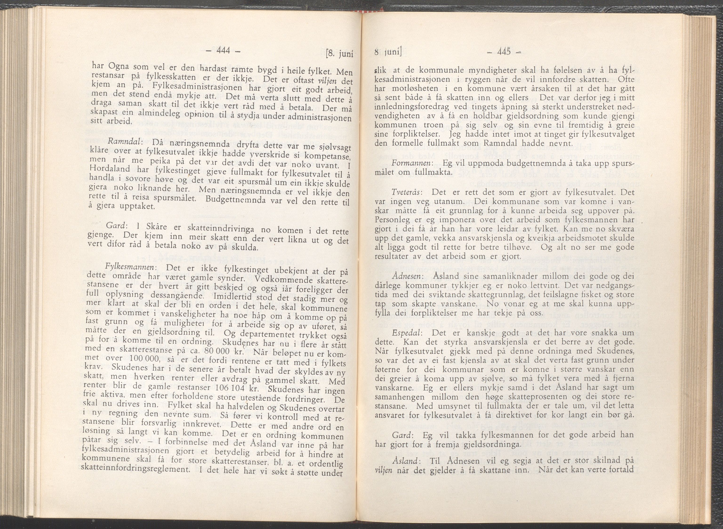 Rogaland fylkeskommune - Fylkesrådmannen , IKAR/A-900/A/Aa/Aaa/L0055: Møtebok , 1936, p. 444-445