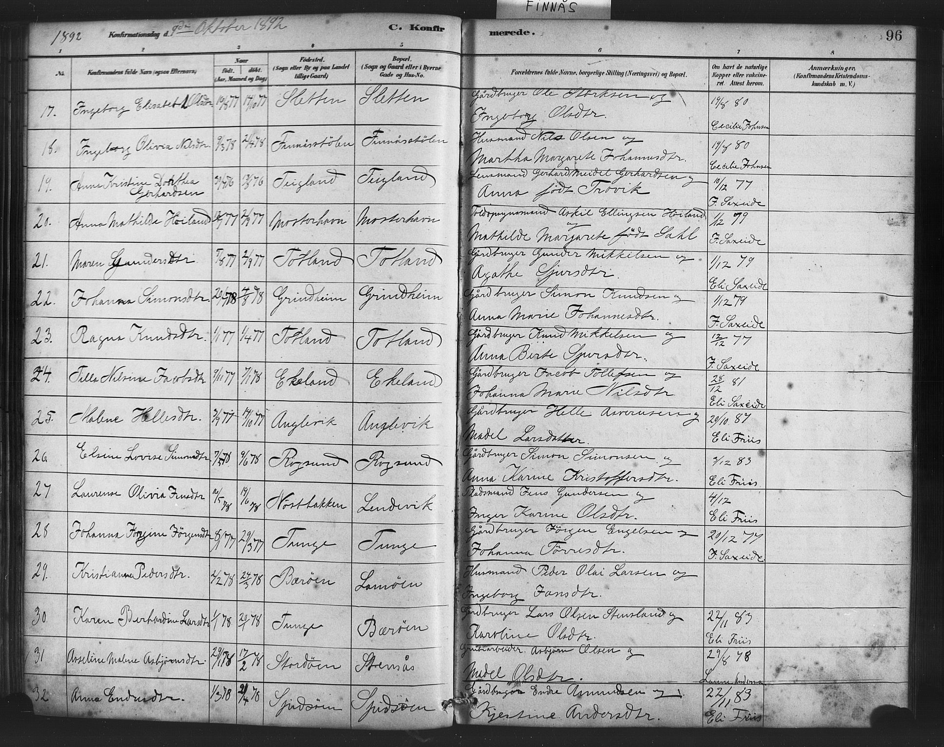 Finnås sokneprestembete, AV/SAB-A-99925/H/Ha/Haa/Haab/L0001: Parish register (official) no. B 1, 1881-1894, p. 96