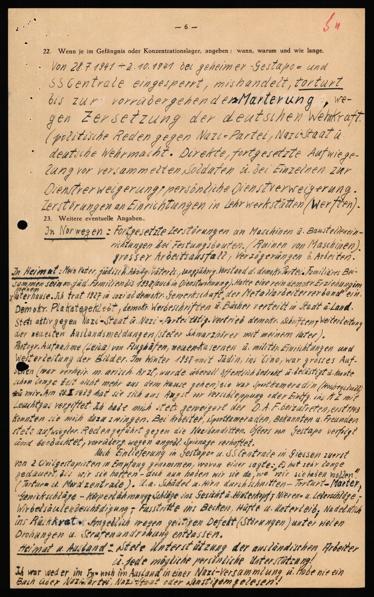 Forsvaret, Forsvarets overkommando II, AV/RA-RAFA-3915/D/Db/L0033: CI Questionaires. Tyske okkupasjonsstyrker i Norge. Tyskere., 1945-1946, p. 61