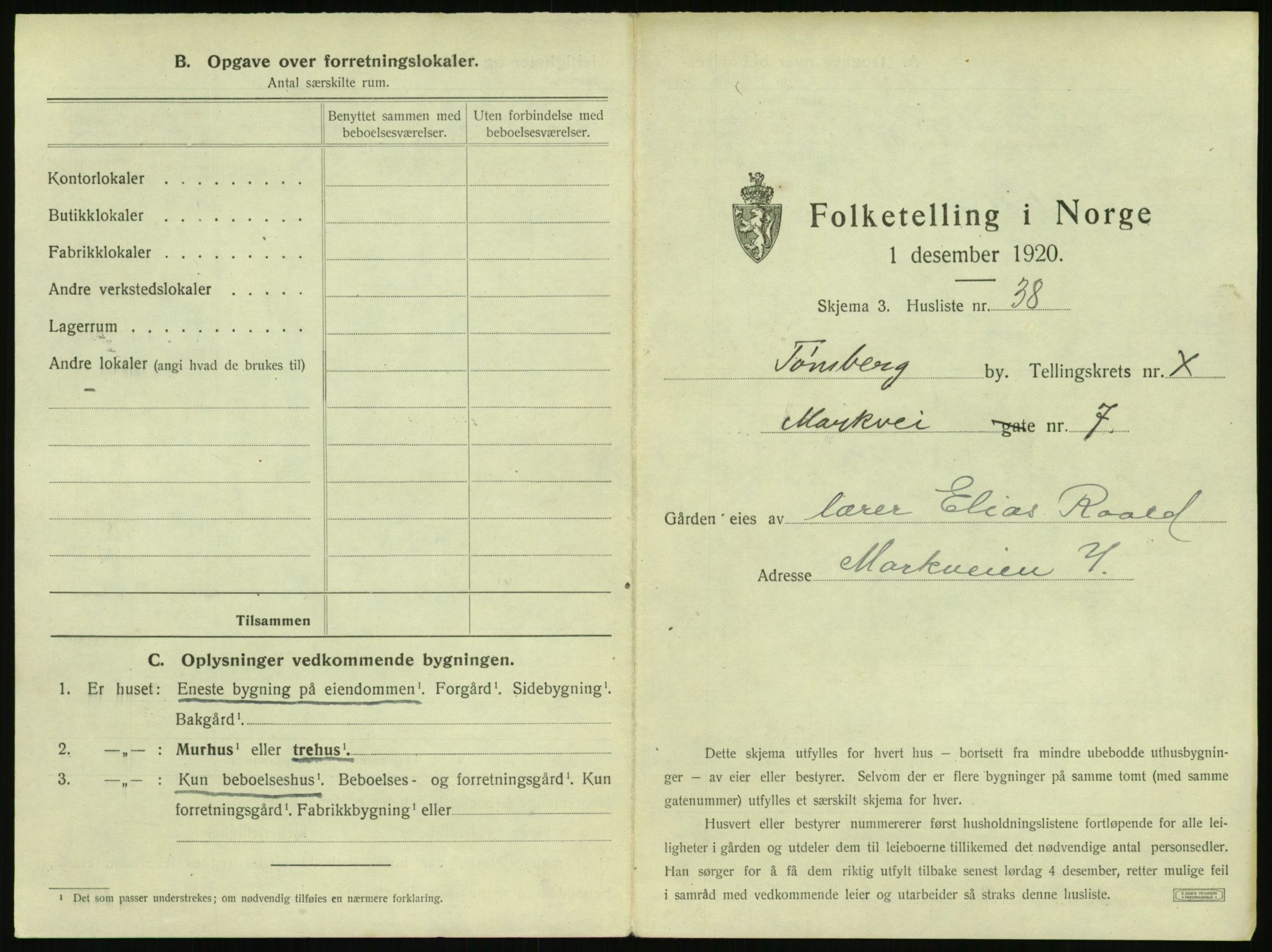 SAKO, 1920 census for Tønsberg, 1920, p. 1139