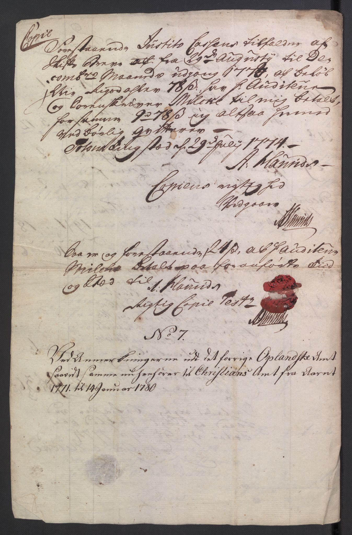 Rentekammeret inntil 1814, Reviderte regnskaper, Mindre regnskaper, AV/RA-EA-4068/Rb/L0014: Opplands amt, 1771-1779, p. 962