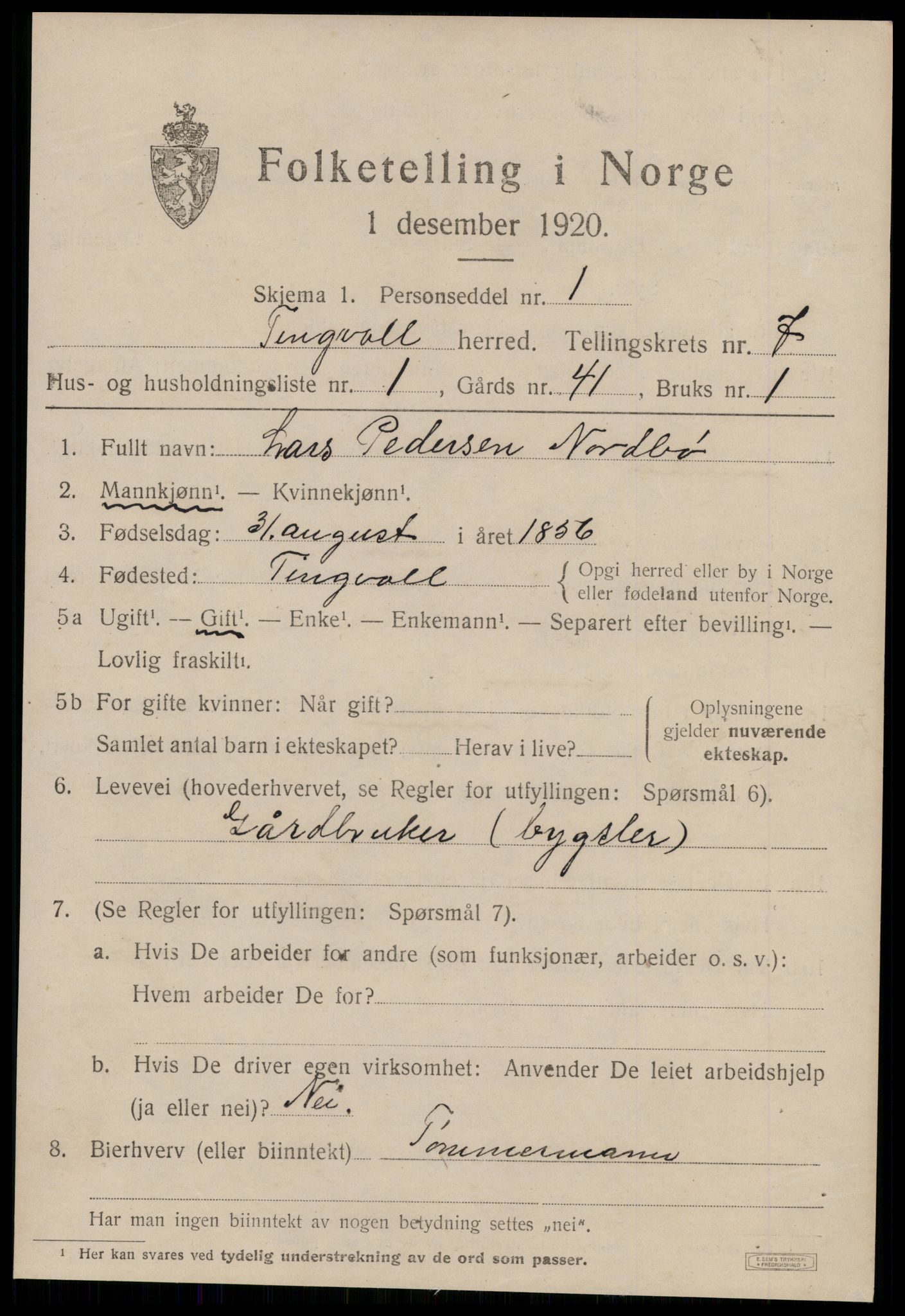 SAT, 1920 census for Tingvoll, 1920, p. 3242