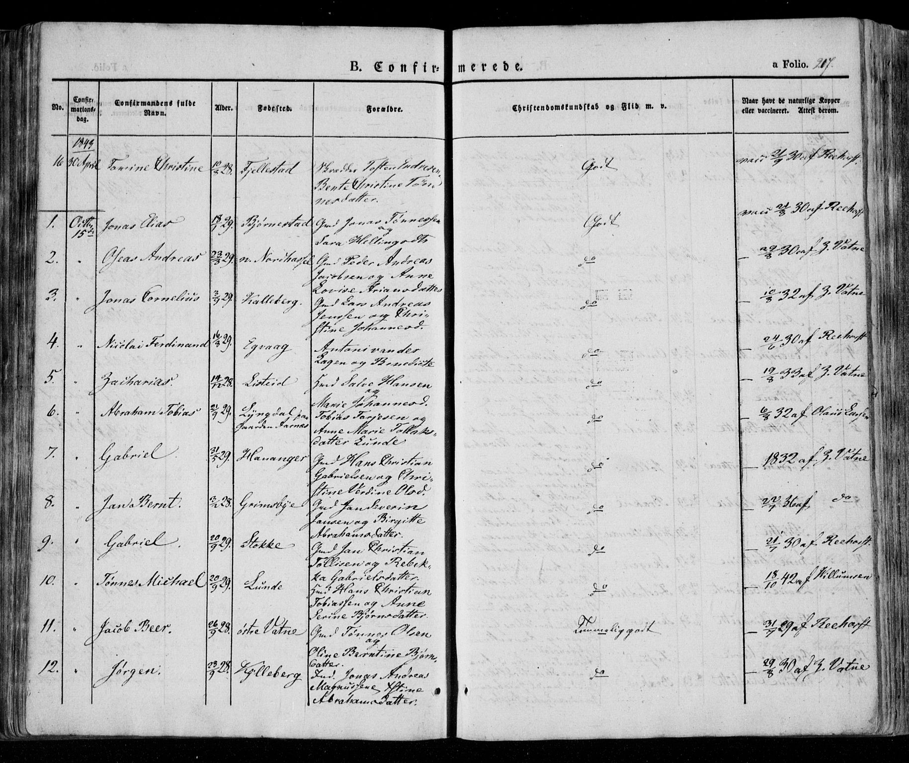 Lista sokneprestkontor, AV/SAK-1111-0027/F/Fa/L0009: Parish register (official) no. A 9, 1835-1846, p. 217