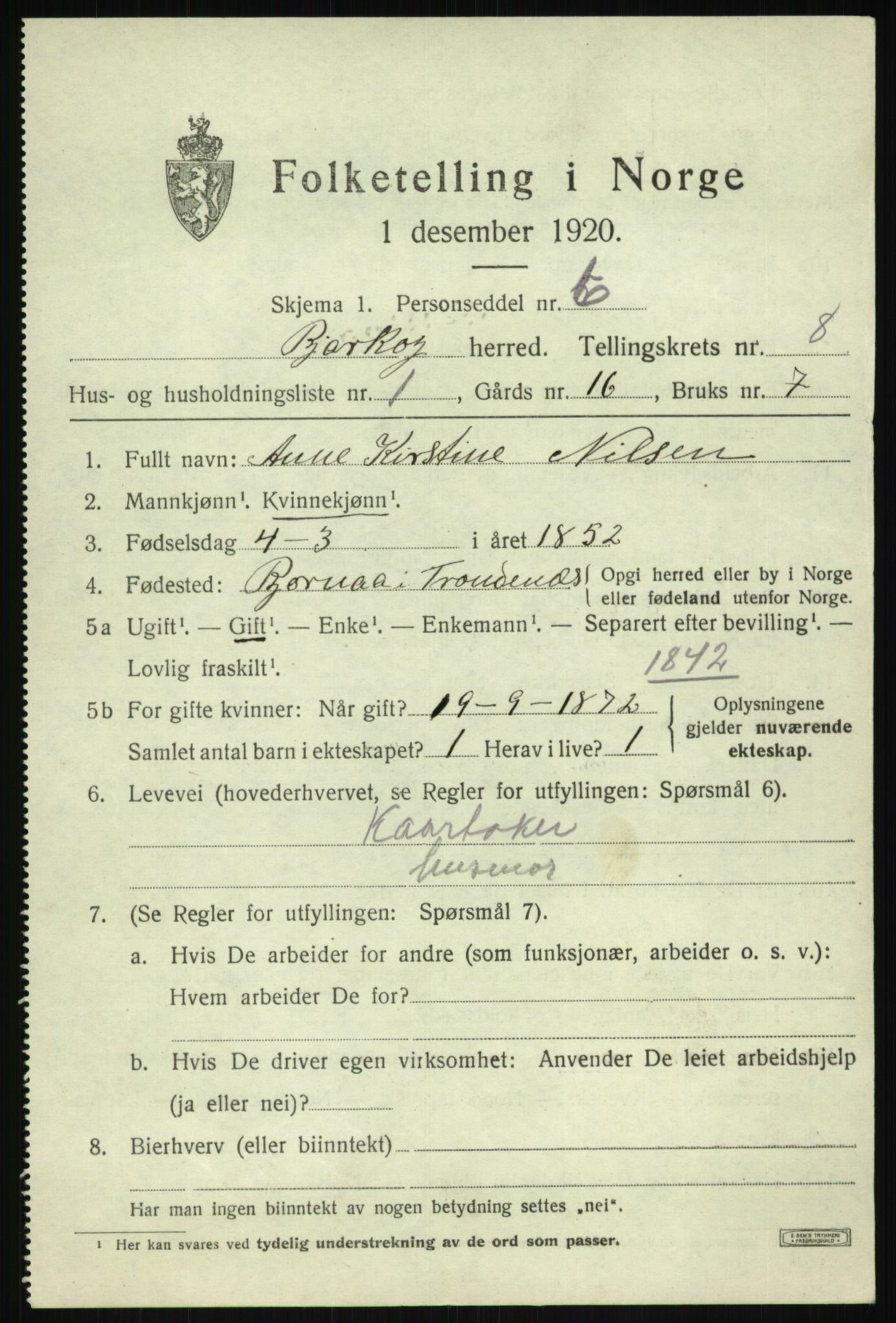 SATØ, 1920 census for Bjarkøy, 1920, p. 3461