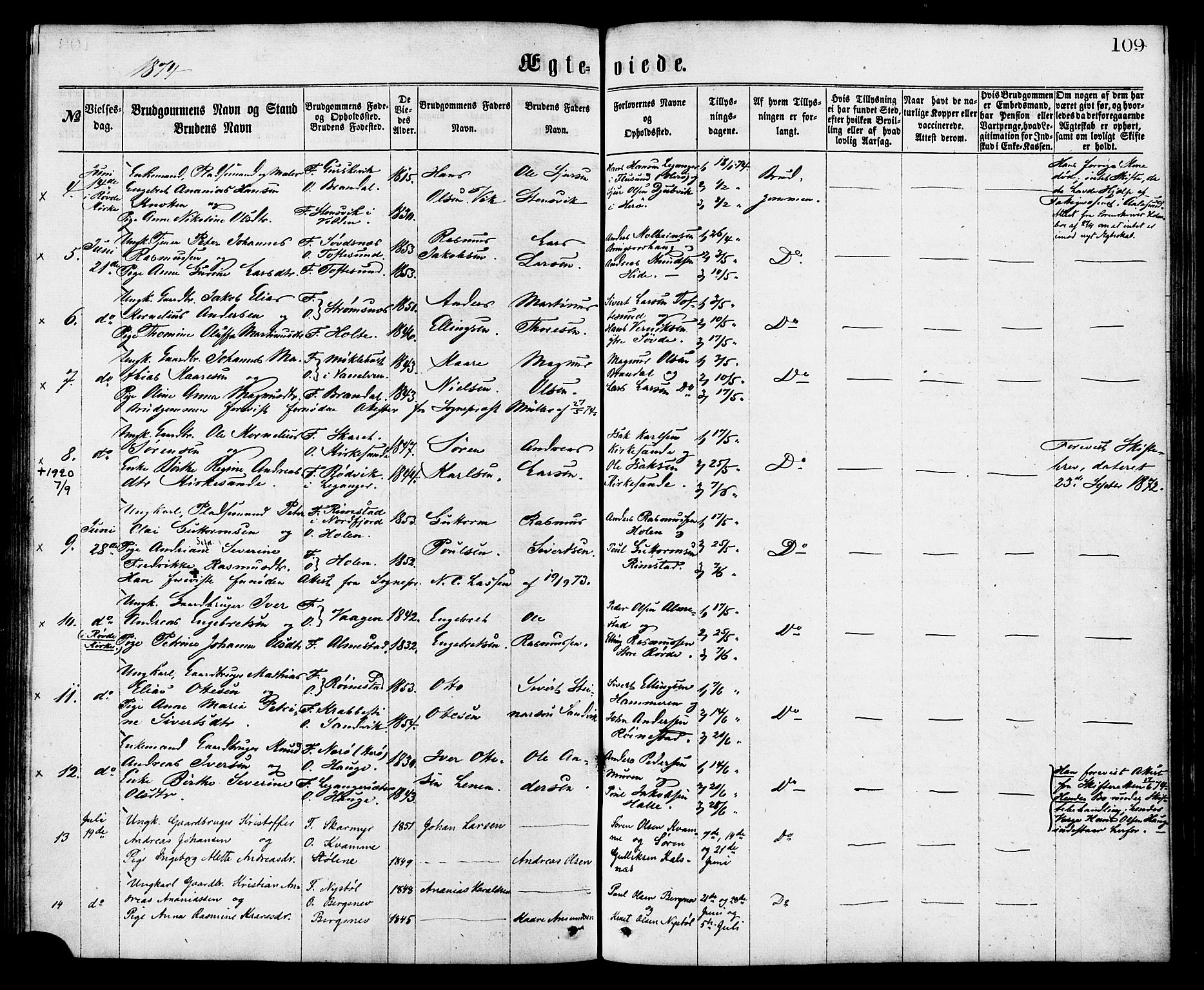 Ministerialprotokoller, klokkerbøker og fødselsregistre - Møre og Romsdal, AV/SAT-A-1454/503/L0035: Parish register (official) no. 503A03, 1865-1884, p. 109