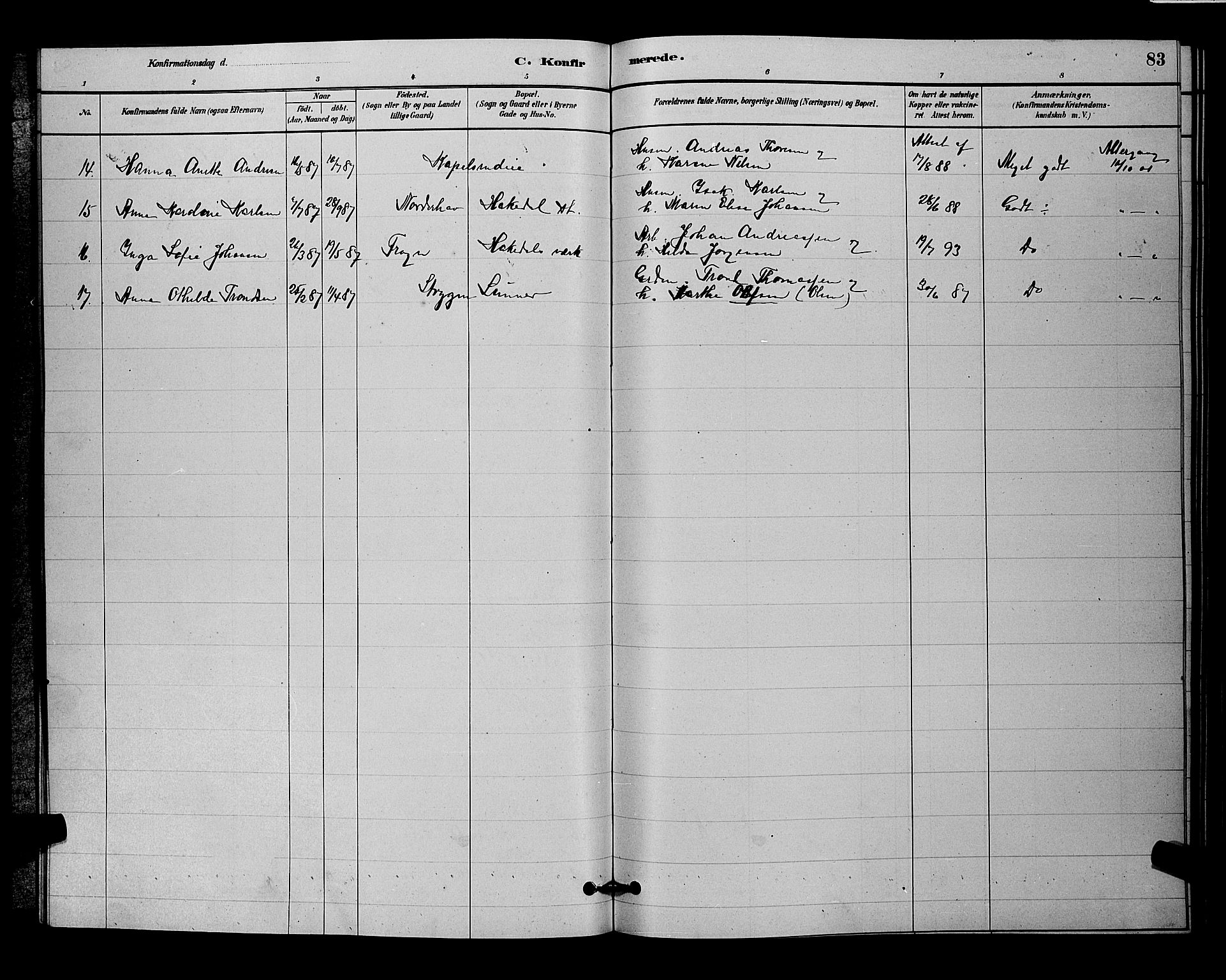Nittedal prestekontor Kirkebøker, SAO/A-10365a/G/Gb/L0002: Parish register (copy) no. II 2, 1879-1901, p. 83