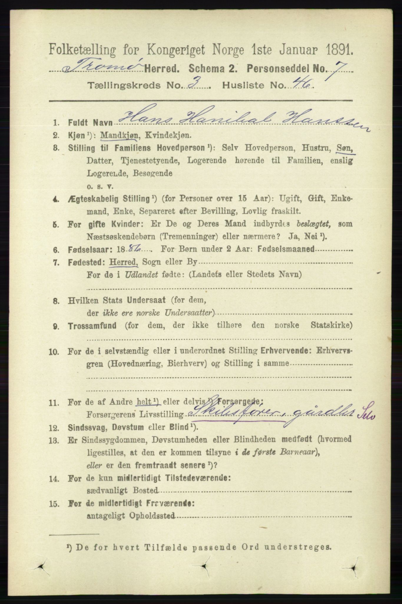 RA, 1891 census for 0921 Tromøy, 1891, p. 1232