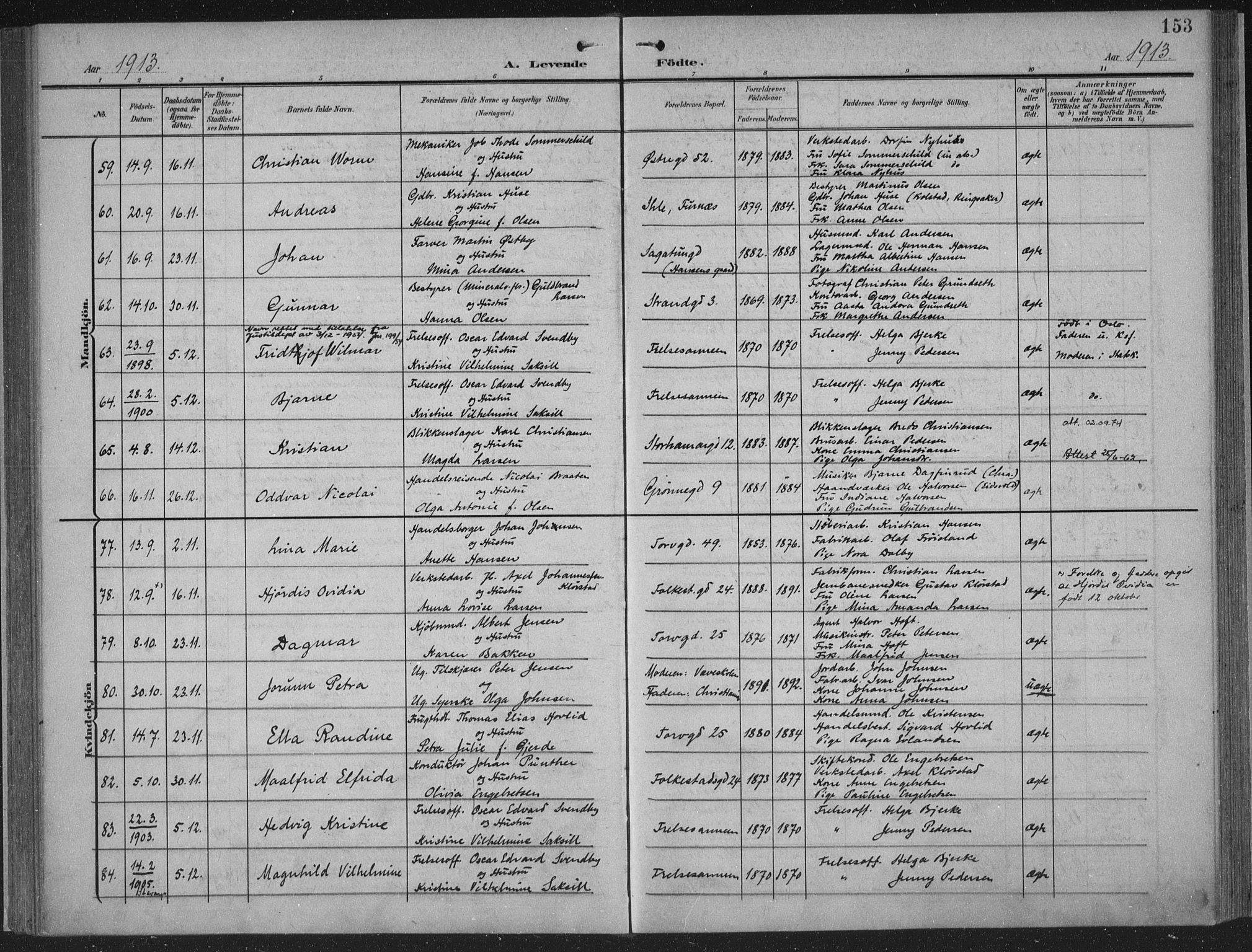 Hamar prestekontor, AV/SAH-DOMPH-002/H/Ha/Haa/L0001: Parish register (official) no. 1, 1900-1914, p. 153