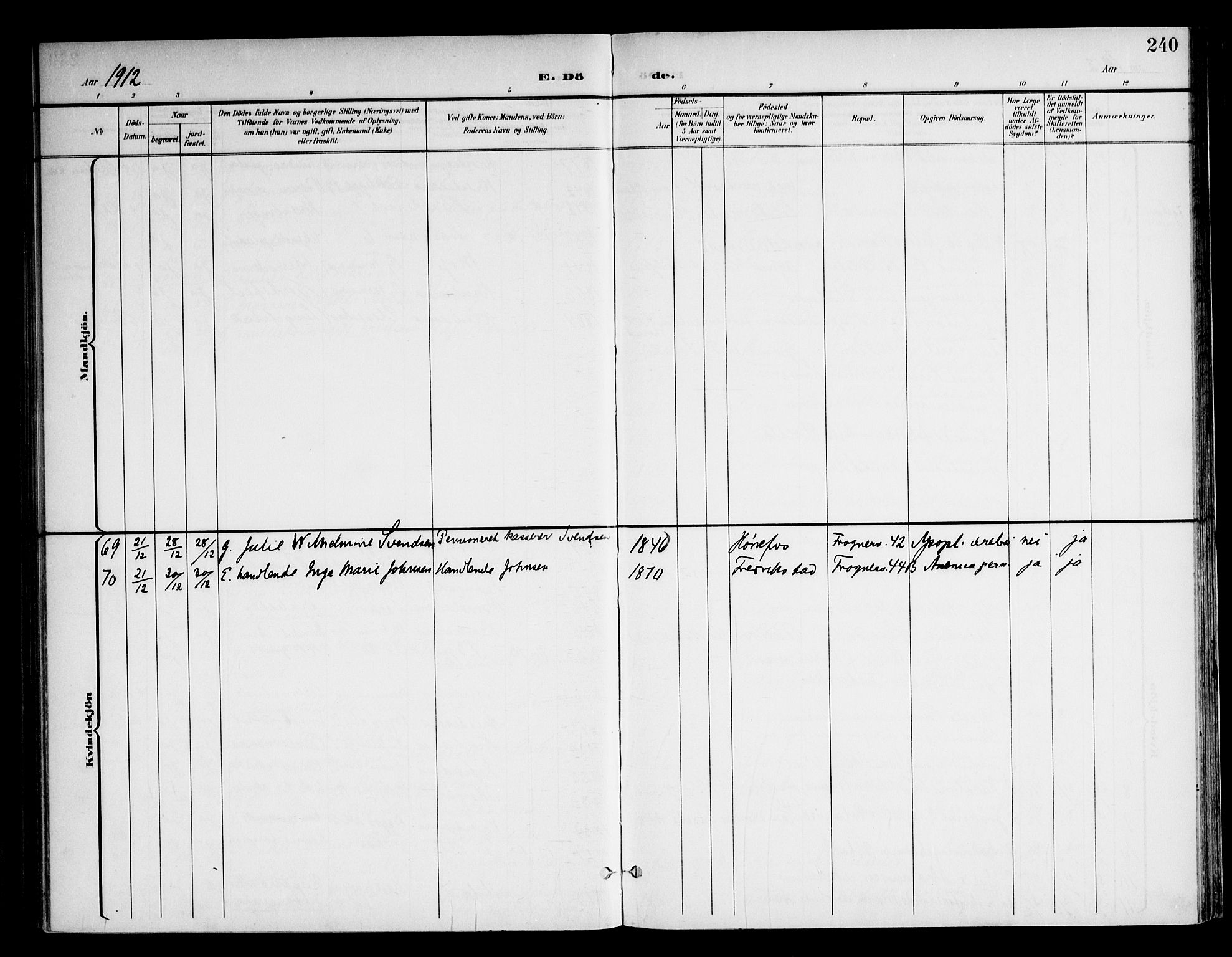 Frogner prestekontor Kirkebøker, AV/SAO-A-10886/F/Fa/L0004: Parish register (official) no. 4, 1898-1921, p. 240