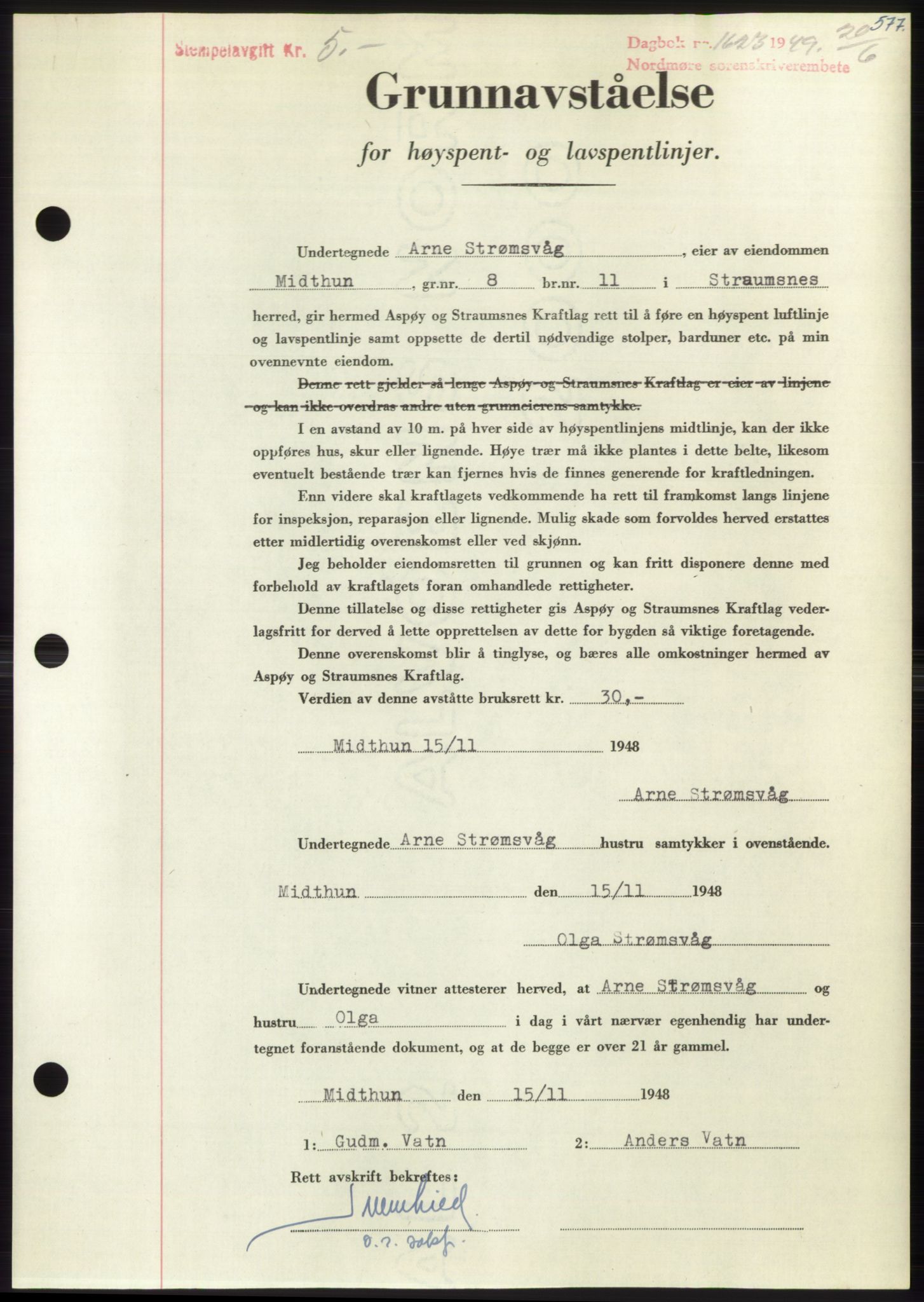 Nordmøre sorenskriveri, AV/SAT-A-4132/1/2/2Ca: Mortgage book no. B101, 1949-1949, Diary no: : 1623/1949