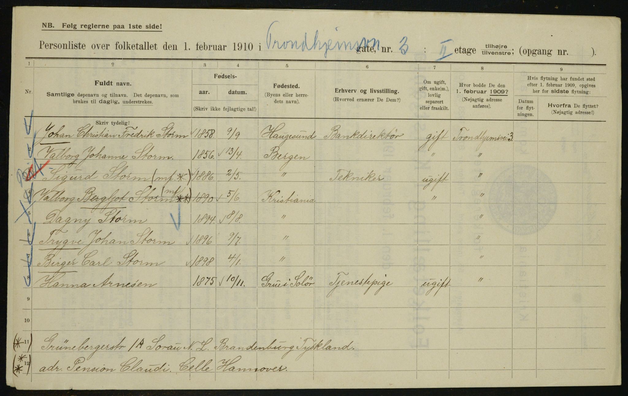 OBA, Municipal Census 1910 for Kristiania, 1910, p. 110090