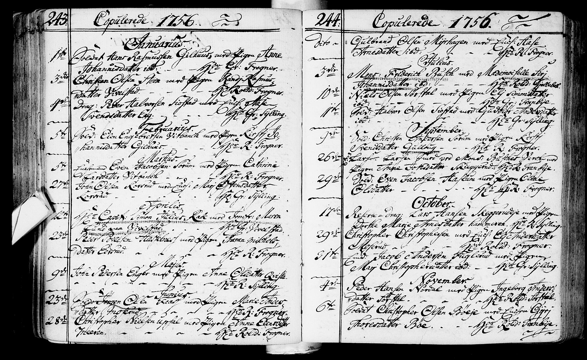 Lier kirkebøker, SAKO/A-230/F/Fa/L0004: Parish register (official) no. I 4, 1749-1764, p. 243-244