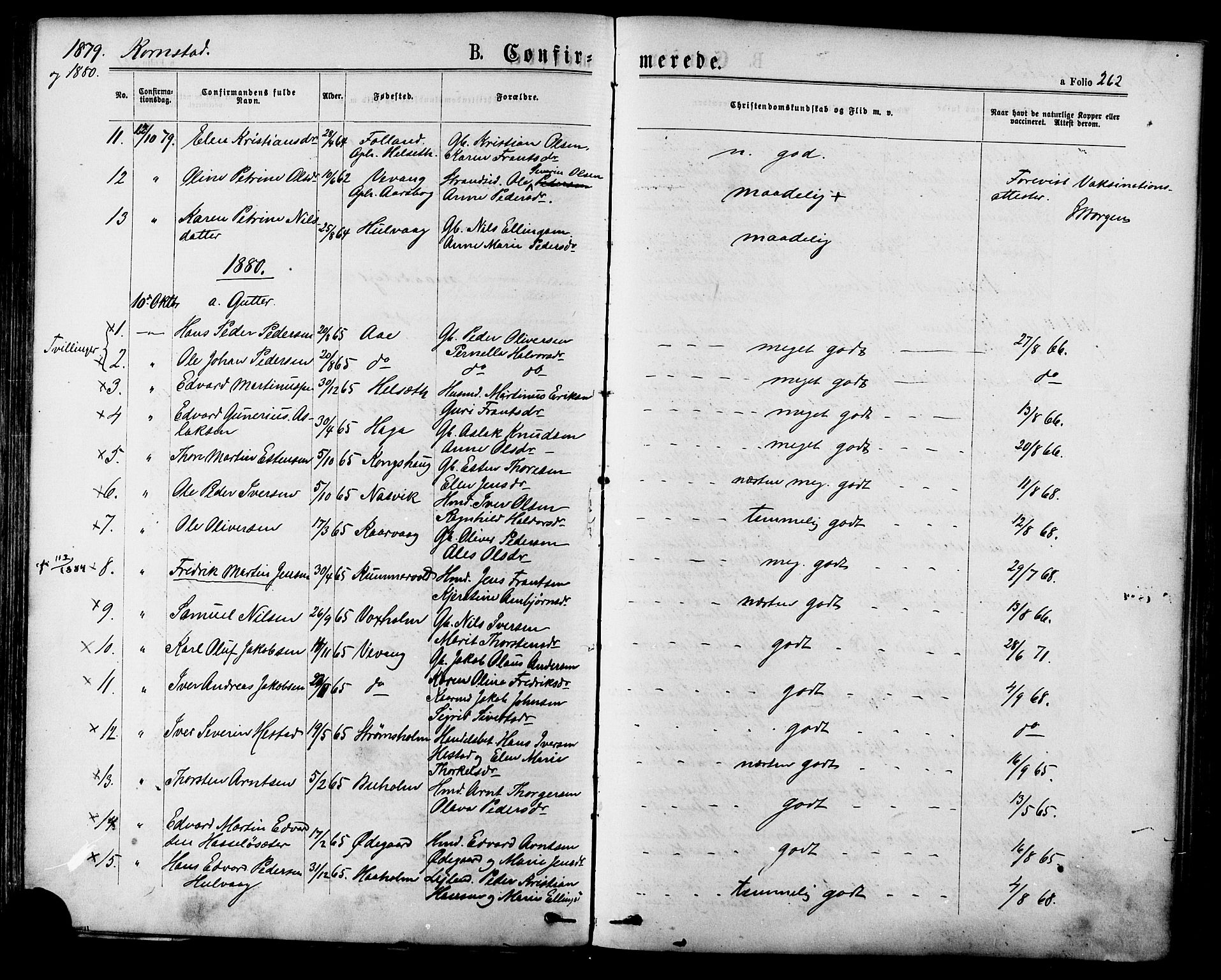 Ministerialprotokoller, klokkerbøker og fødselsregistre - Møre og Romsdal, AV/SAT-A-1454/568/L0806: Parish register (official) no. 568A12 /2, 1878-1884, p. 262