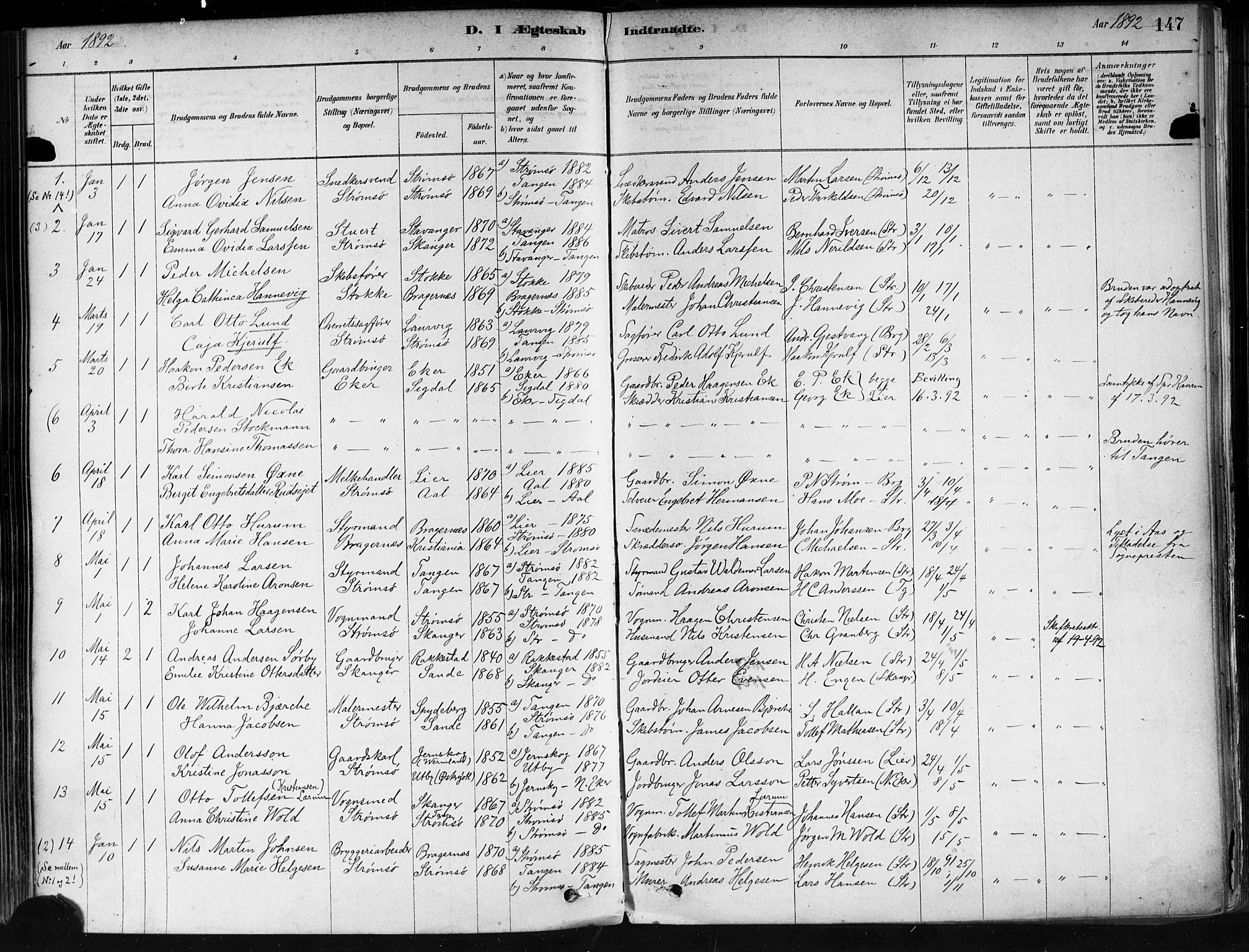 Strømsø kirkebøker, AV/SAKO-A-246/F/Fa/L0022: Parish register (official) no. I 22, 1879-1899, p. 147