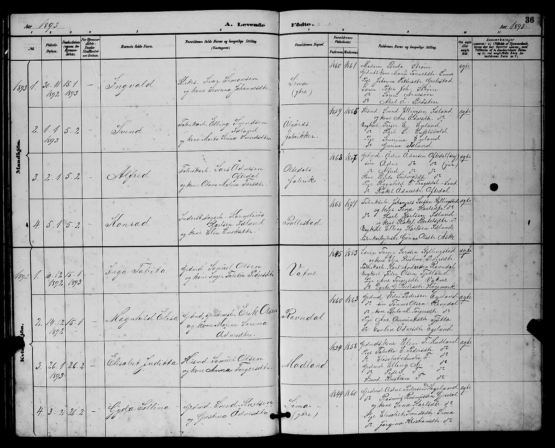 Lye sokneprestkontor, SAST/A-101794/001/30BB/L0008: Parish register (copy) no. B 7, 1887-1901, p. 36