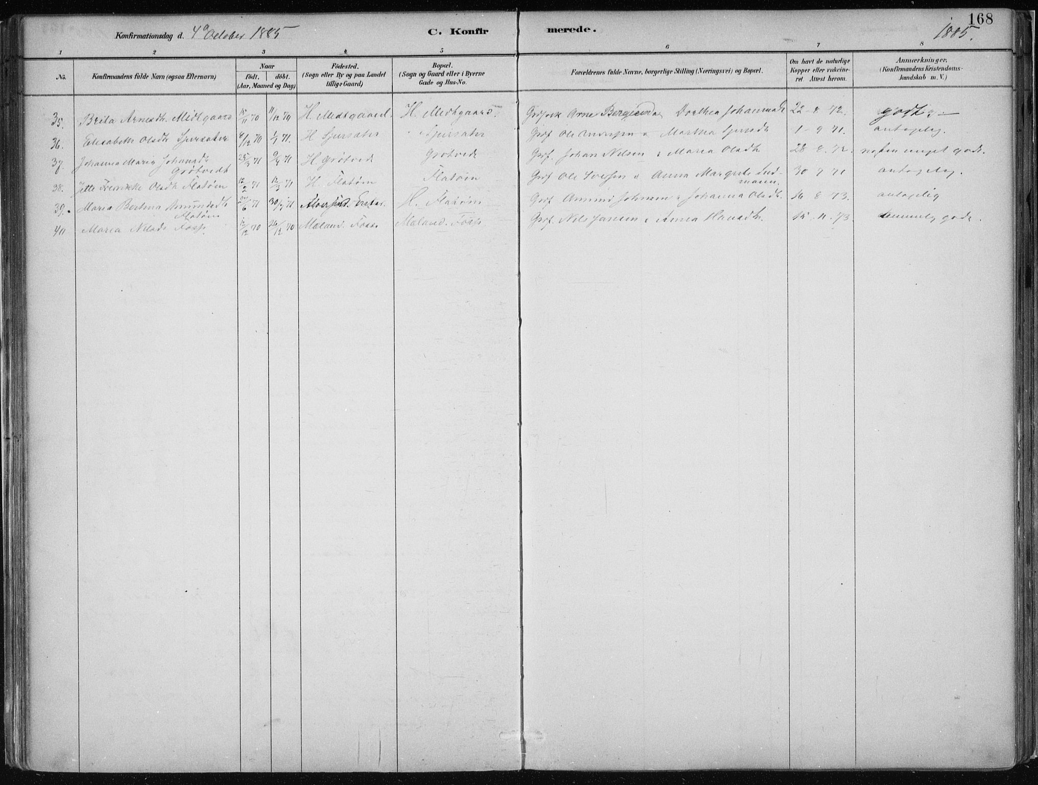 Hamre sokneprestembete, AV/SAB-A-75501/H/Ha/Haa/Haab/L0001: Parish register (official) no. B  1, 1882-1905, p. 168