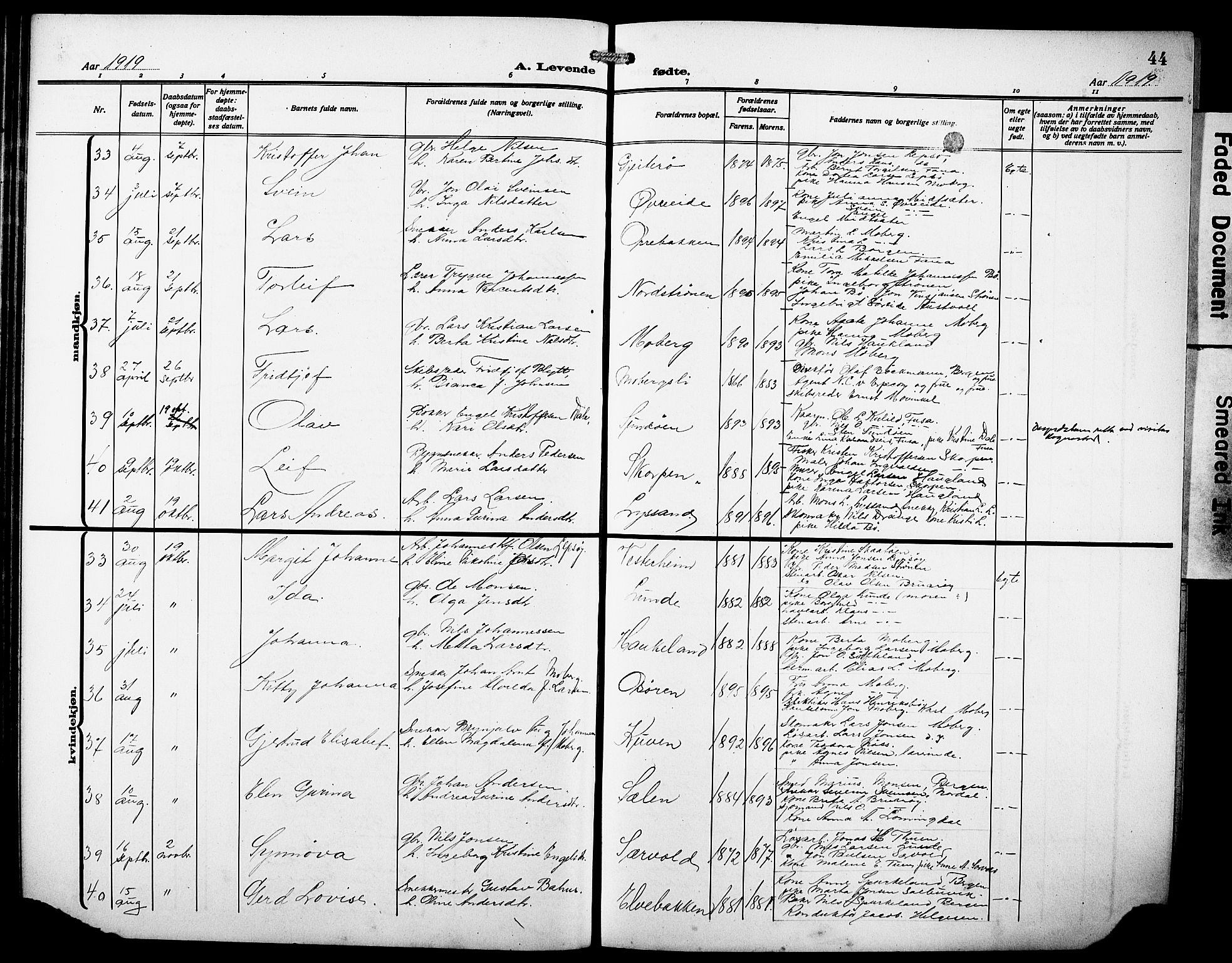 Os sokneprestembete, AV/SAB-A-99929: Parish register (copy) no. A 4, 1914-1923, p. 44