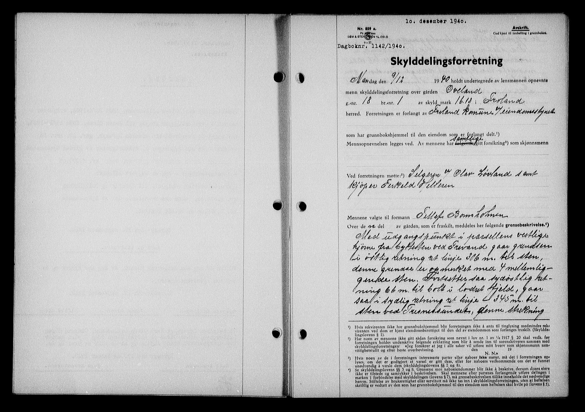 Nedenes sorenskriveri, AV/SAK-1221-0006/G/Gb/Gba/L0048: Mortgage book no. A-II, 1940-1941, Diary no: : 1142/1940