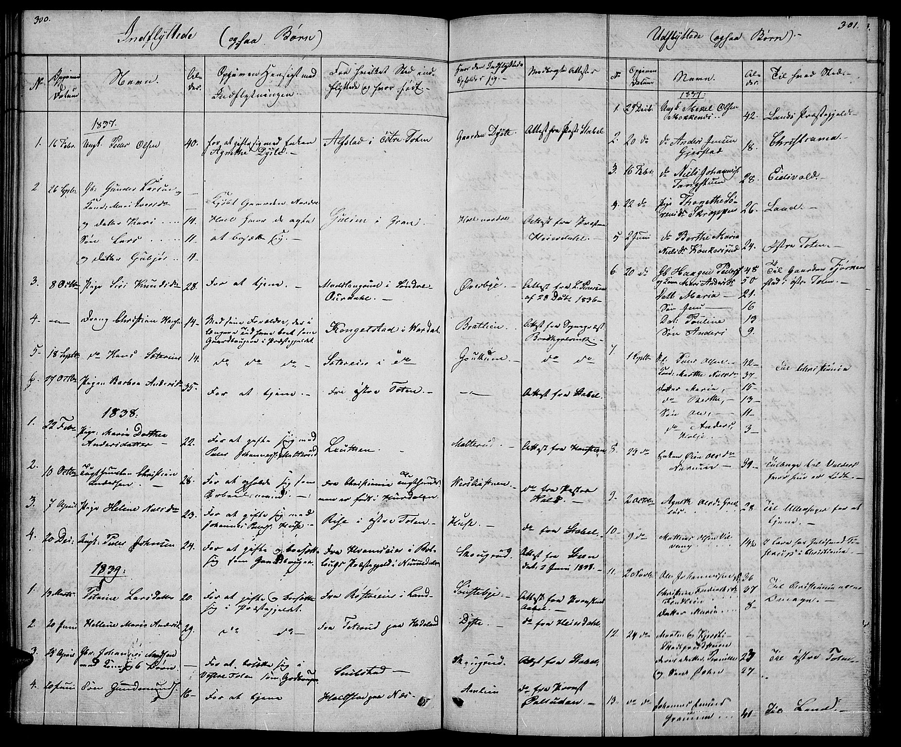 Vestre Toten prestekontor, SAH/PREST-108/H/Ha/Hab/L0002: Parish register (copy) no. 2, 1836-1848, p. 300-301