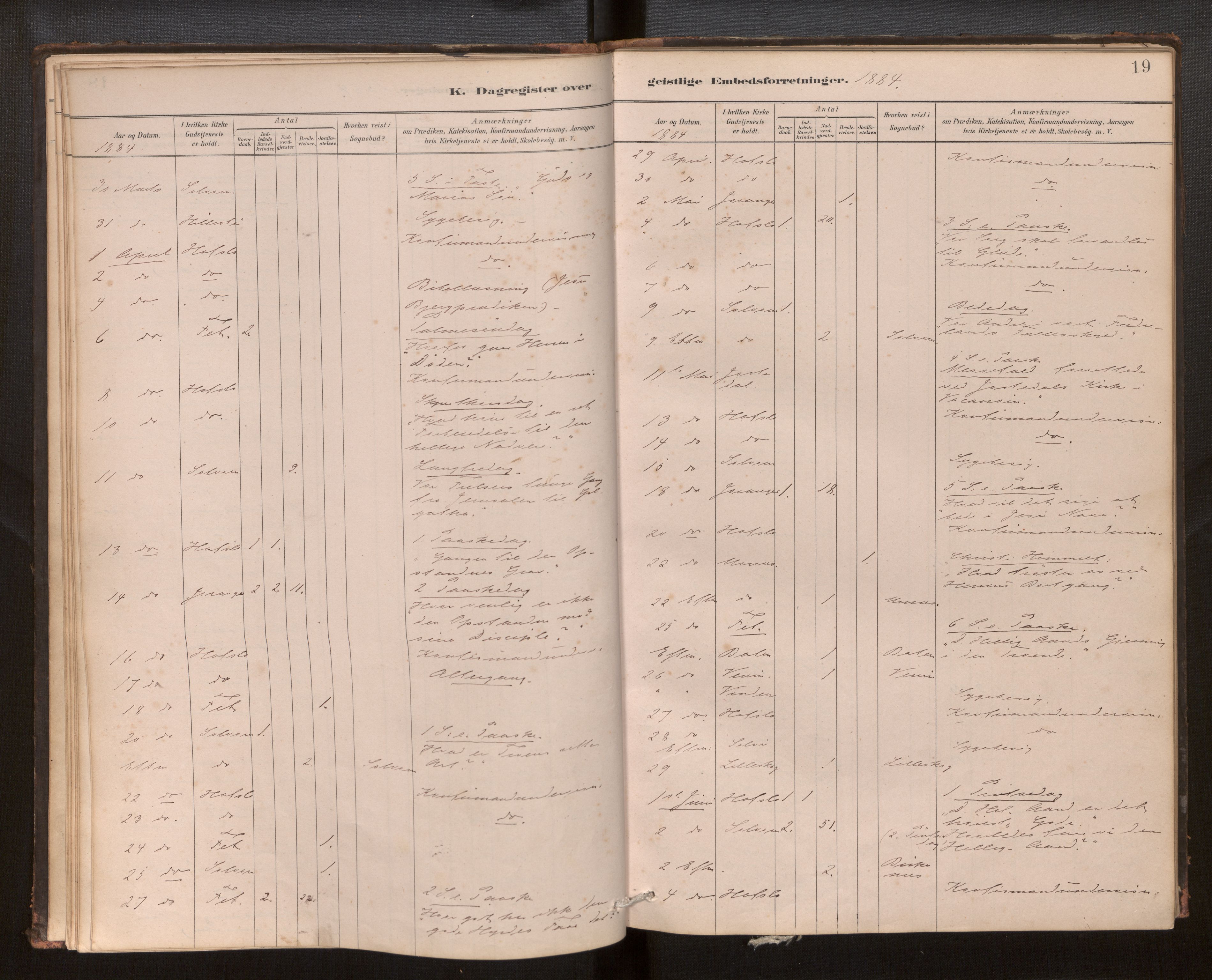 Hafslo sokneprestembete, SAB/A-80301/H/Haa/Haaf/L0003: Diary records no. F 3, 1879-1909, p. 19