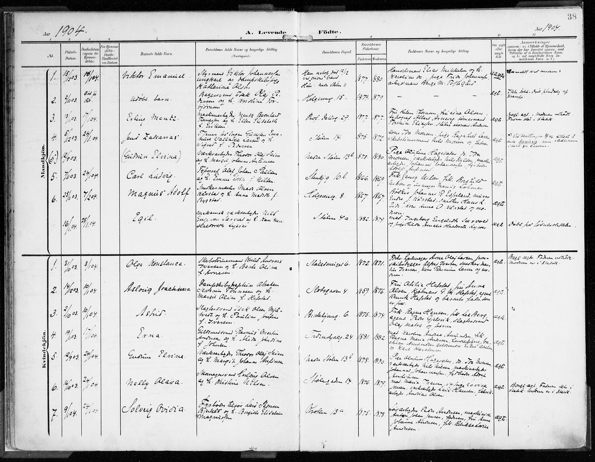Mariakirken Sokneprestembete, SAB/A-76901/H/Haa/L0010: Parish register (official) no. B 1, 1901-1915, p. 38