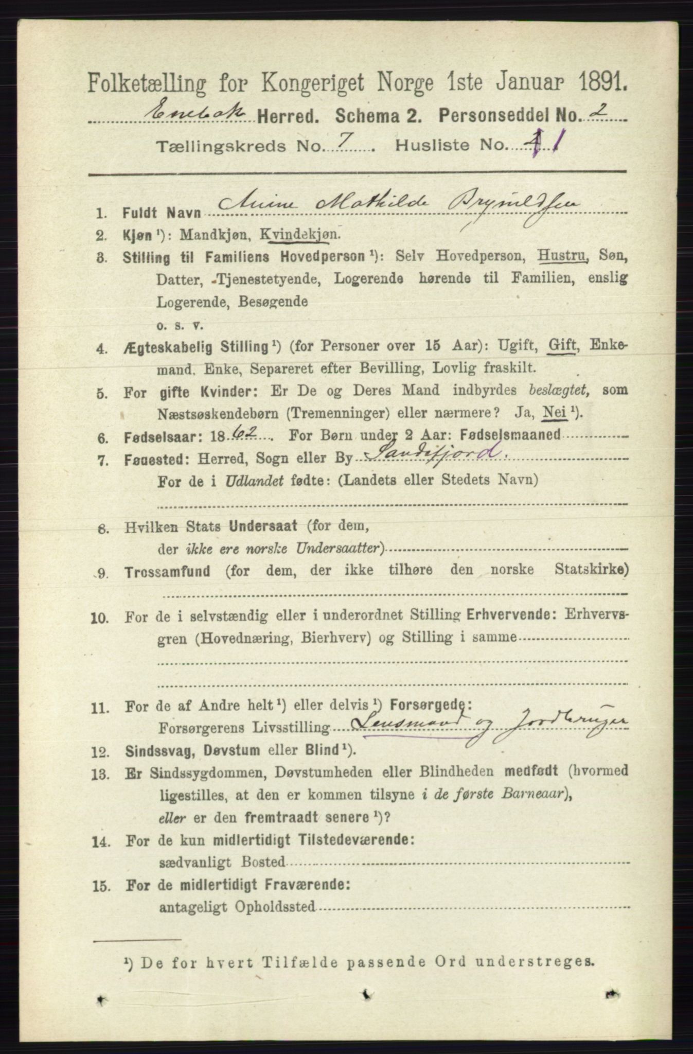 RA, 1891 census for 0229 Enebakk, 1891, p. 3568