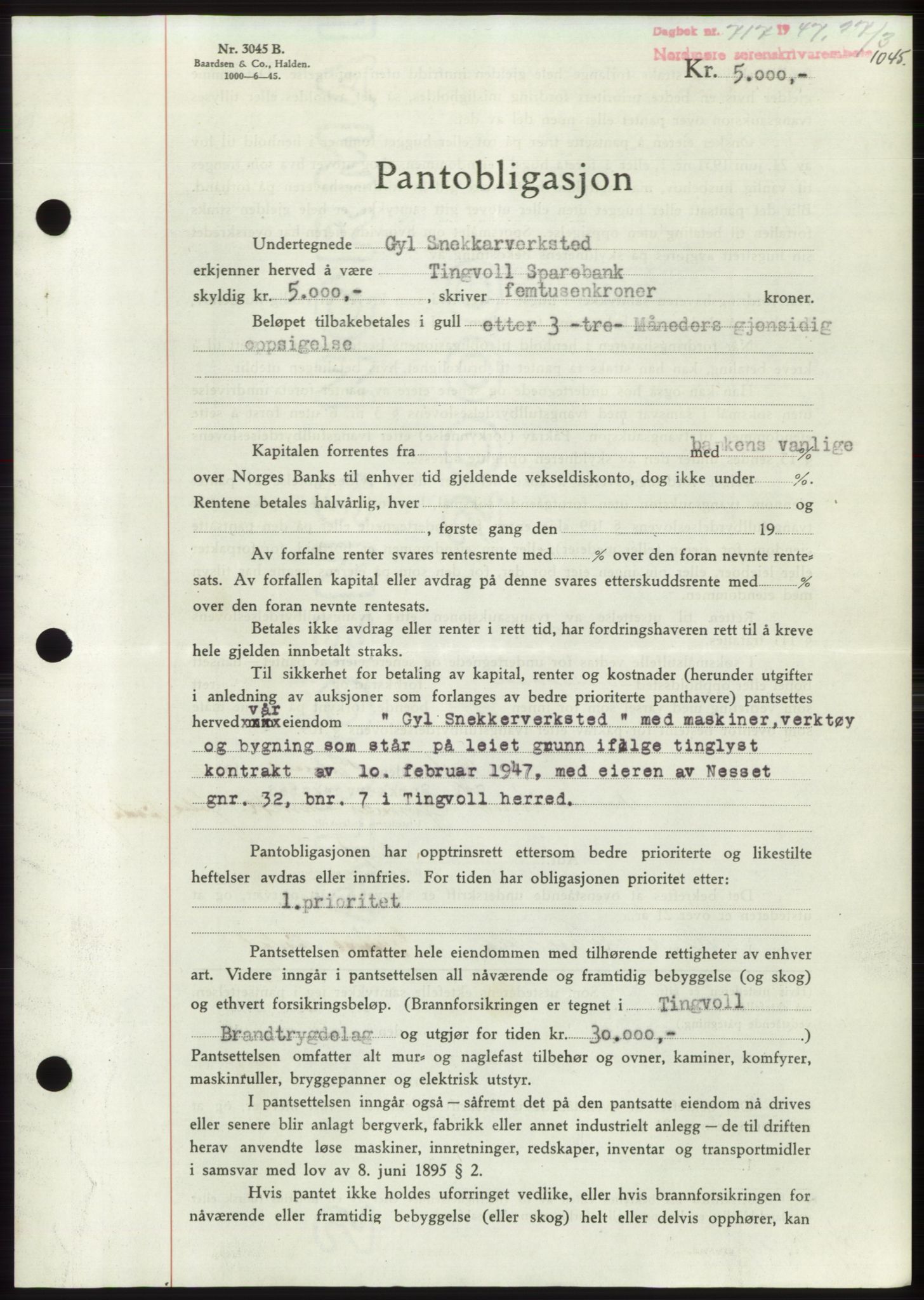 Nordmøre sorenskriveri, AV/SAT-A-4132/1/2/2Ca: Mortgage book no. B95, 1946-1947, Diary no: : 717/1947