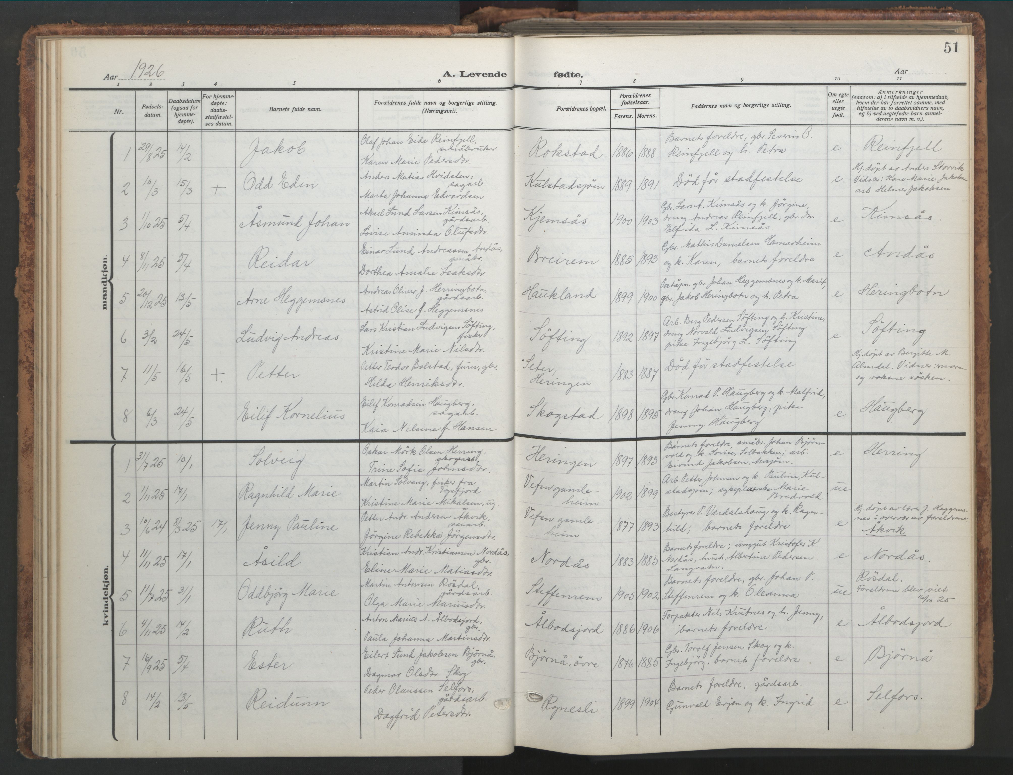 Ministerialprotokoller, klokkerbøker og fødselsregistre - Nordland, AV/SAT-A-1459/820/L0302: Parish register (copy) no. 820C04, 1917-1948, p. 51