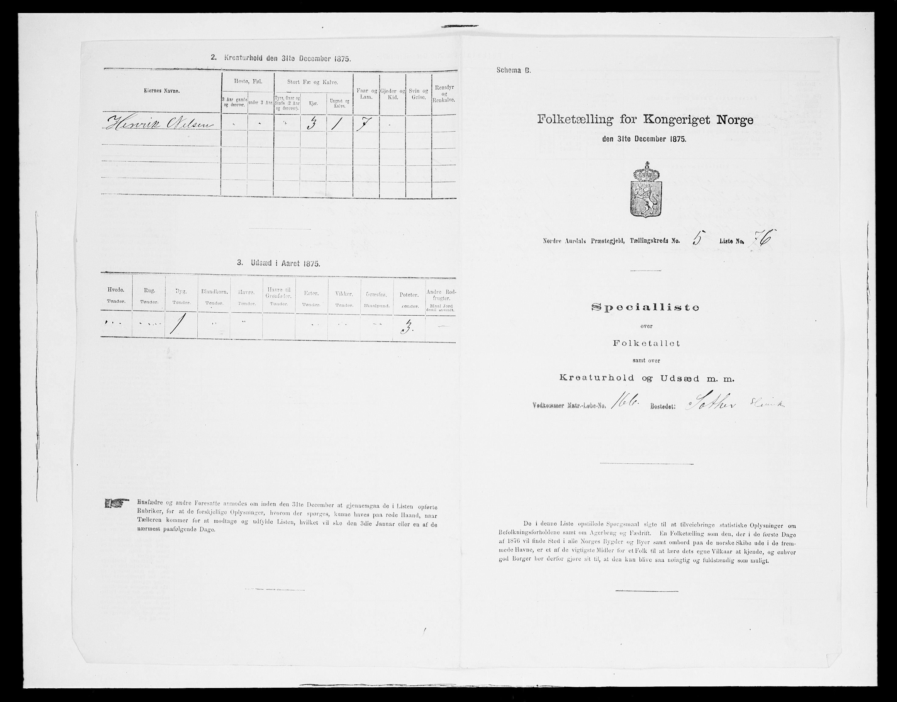 SAH, 1875 census for 0542P Nord-Aurdal, 1875, p. 882