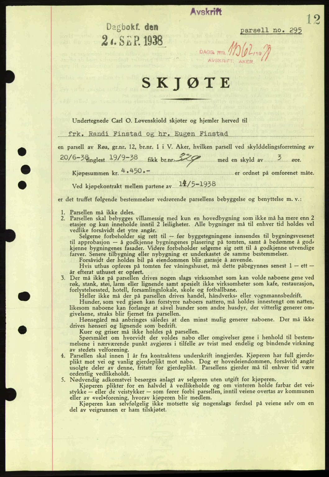 Aker herredsskriveri, SAO/A-10896/G/Gb/Gba/Gbab/L0025: Mortgage book no. A154-155, 1938-1938, Diary no: : 11362/1938