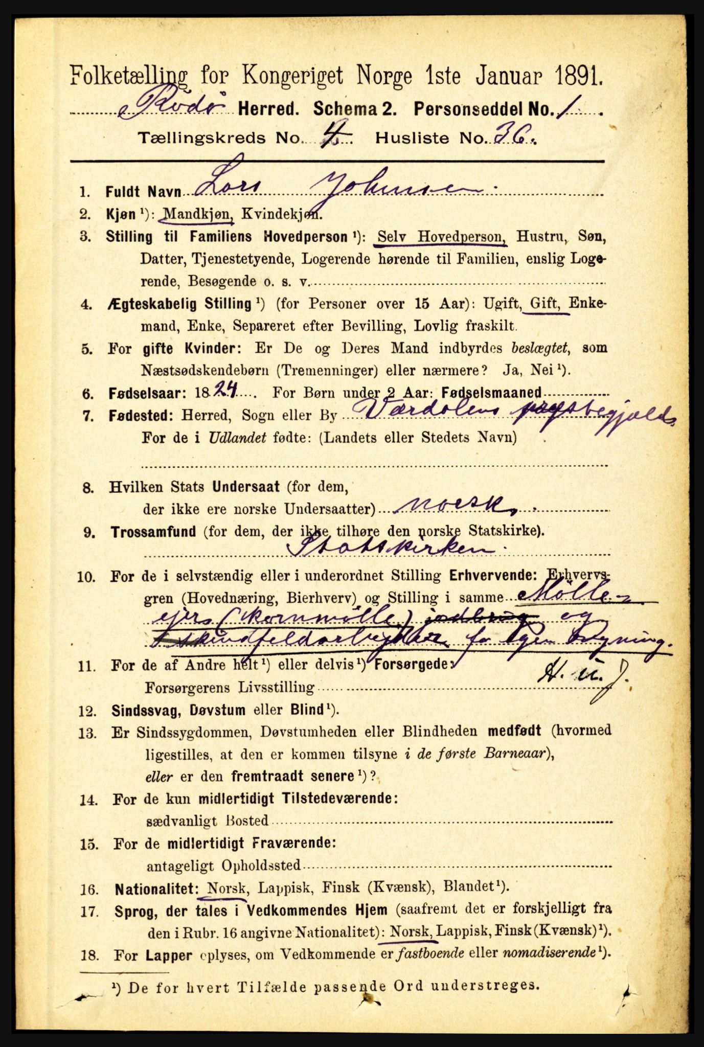 RA, 1891 census for 1836 Rødøy, 1891, p. 1864