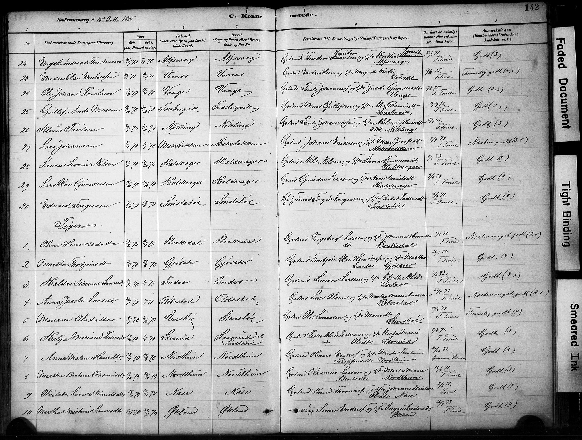 Finnås sokneprestembete, SAB/A-99925/H/Ha/Hab/Habb/L0003: Parish register (copy) no. B 3, 1882-1897, p. 142